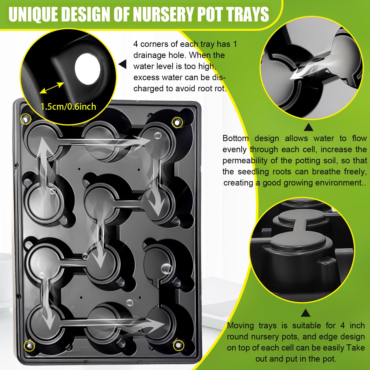 RooTrimmer Pflanzentöpfe mit 12 Zellen, verstellbare Luftfeuchtigkeitskuppeln und 10,2 cm transparente Töpfe, 60 Stück, stabiles Saatgut-Startset für Gewächshaus, Garten, wiederverwendbare Keimung, 5