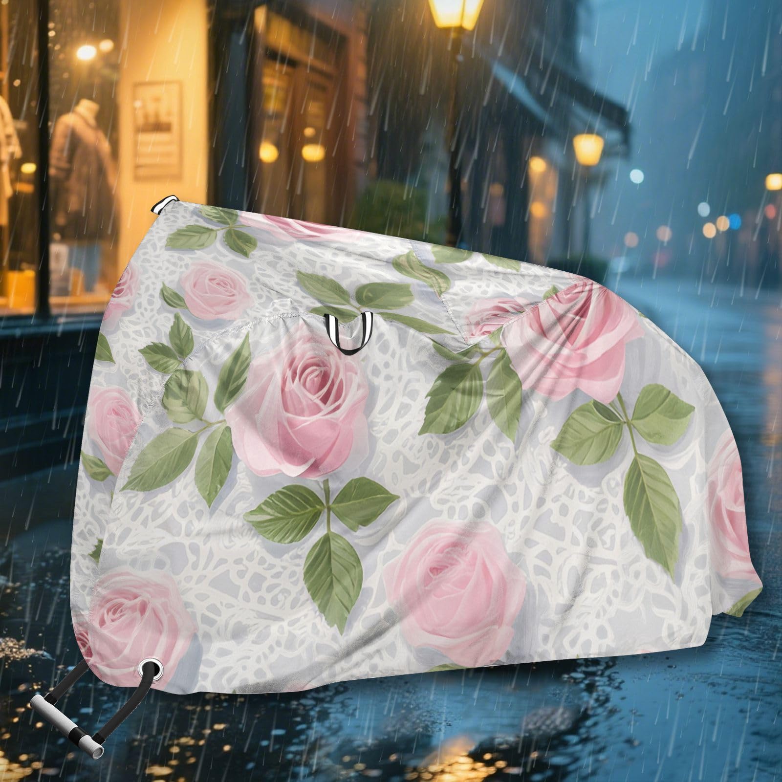 Housse de vélo imperméable en dentelle rose avec trous de verrouillage, anti-poussière, pluie, neige, UV, convient à la plupart des vélos d'appartement imperméables