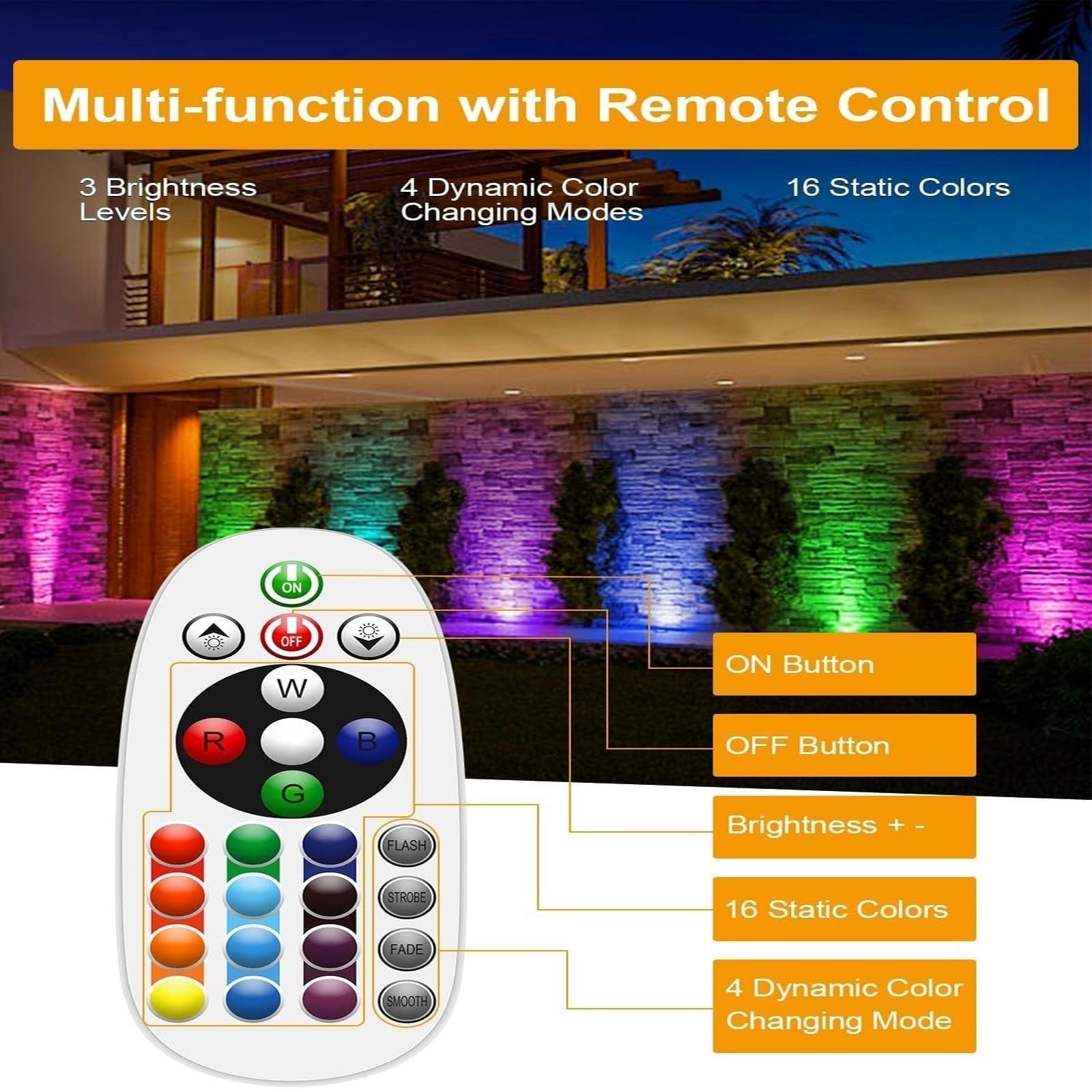 Reflektory zewnętrzne, LED - 8 szt. niskonapięciowych lamp ogrodowych RGB, 3 W, wodoodporne diody IP65, zmieniające kolor, oświetlenie zewnętrzne do wbudowania w ziemię 12-24 V