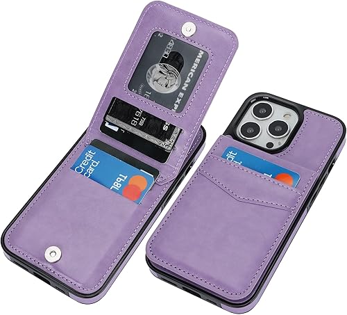 KIHUWEY Funda compatible con iPhone 13 Pro con soporte para tarjeta de crédito, cierre magnético de cuero de alta calidad, resistente funda