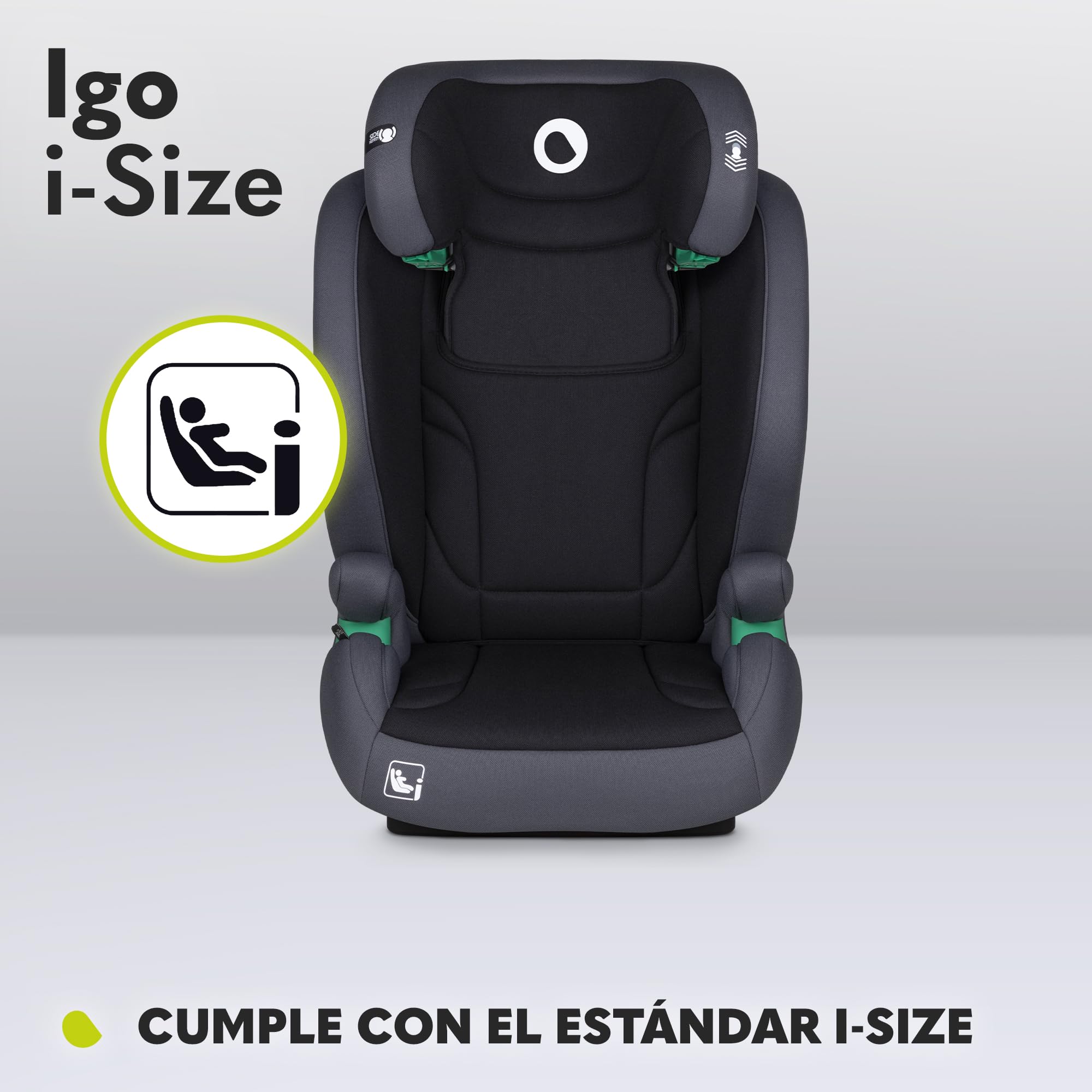 LIONELO IGO I-size Asiento infantil para coche, grupo 2 3, de 100-150 cm ISOFIX o fijación frontal sin correa, respaldo y reposacabezas ajustables con respaldo extraíble de espuma viscoelástic (Grey) | ISOFIX o Fijación Frontal sin Correa