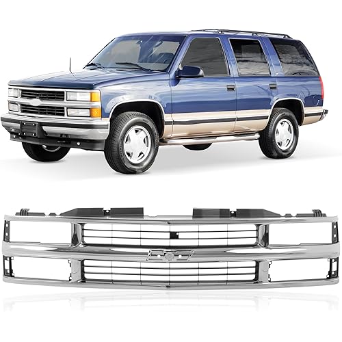 CarPartsDepot Front Grille Grill Chrome Shell with Black Insert Compatible With Chevrolet 1994-2000 C/K 1500 2500 3500 Tahoe Blazer For Models w/Dual Headlights