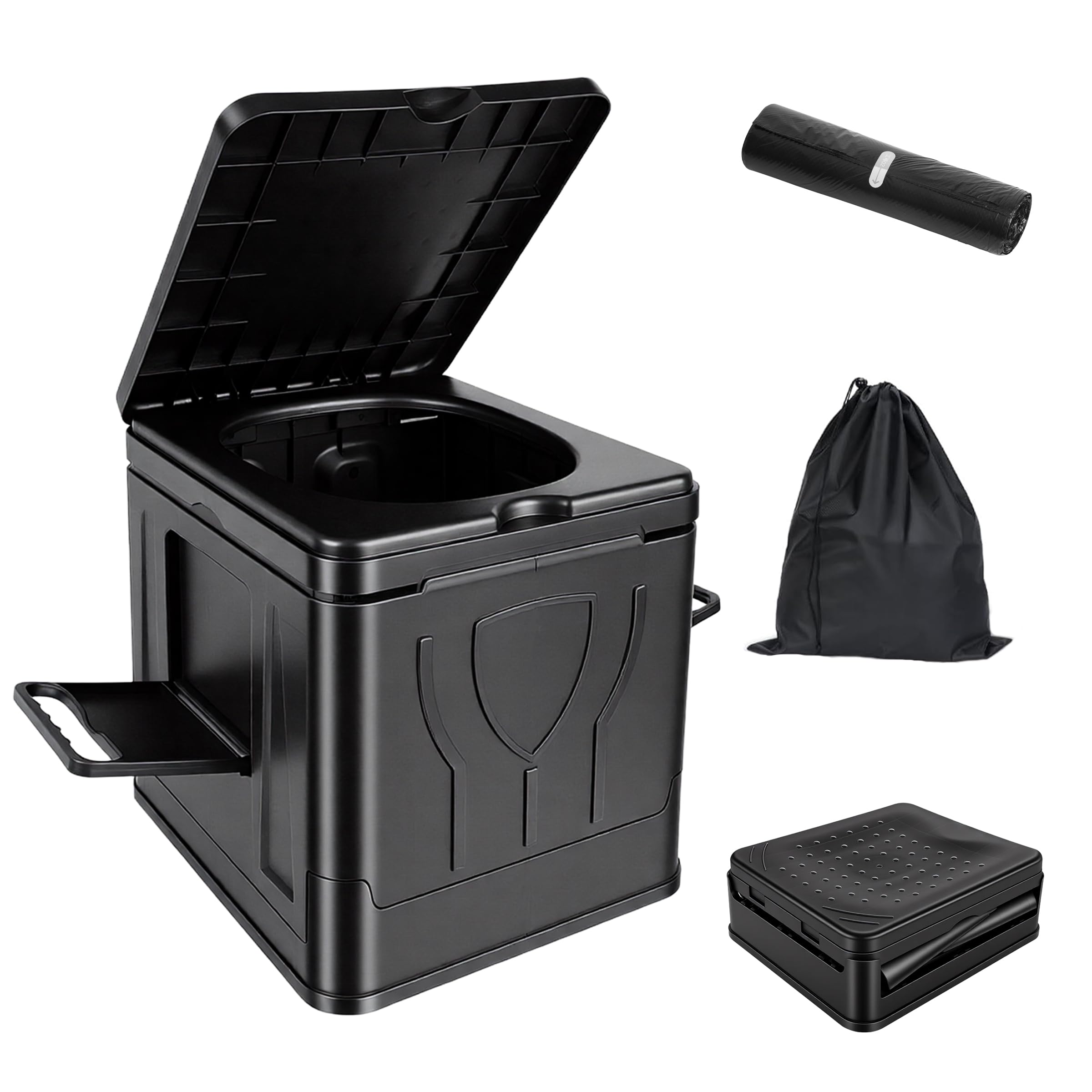 Camping Portable Toilet for Adults, Collapsible Outdoor Toilet with Lid & Paper Holder, Portable Restroom for Car, Truck, RV, Beach, Hiking, Camping, Outdoor & Emergency Use, Supports 330 LBS