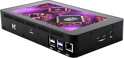 KKSB - Funda de aluminio para Raspberry Pi 5 y compatible con pantalla táctil oficial Raspberry Pi de 7 pulgadas, espacio para Raspberry Pi Active