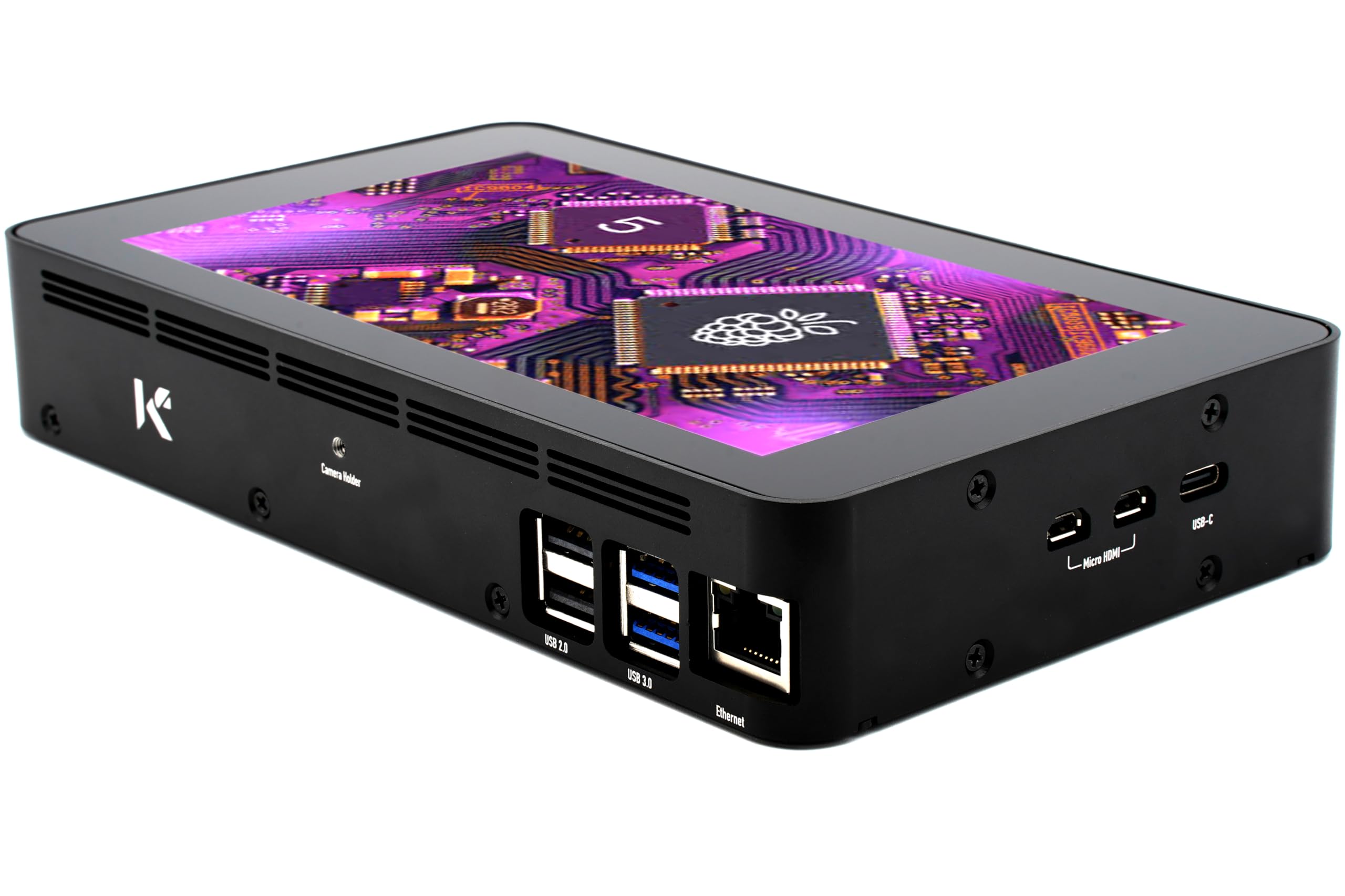 KKSB Cases Aluminium Case for Raspberry Pi 5 - Compatible with Official 7-Inch Touchscreen - Space for Raspberry Pi Active Cooler and Additional Hardware