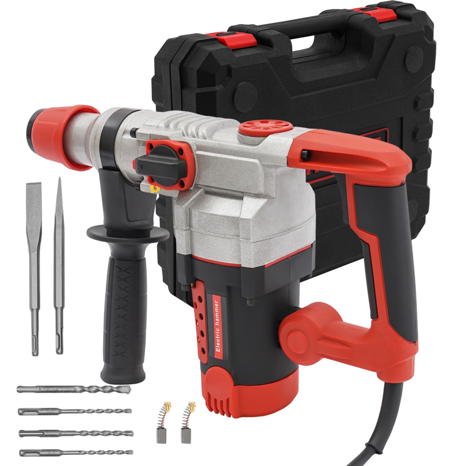 2200W Electric Demolition SDS Hammer Drill 30 Cylinder Heavy Duty Electric Corded Drill Pick Set Chisels Hammer Demolition Concrete Breaker Kits, Hammering Times 3300min