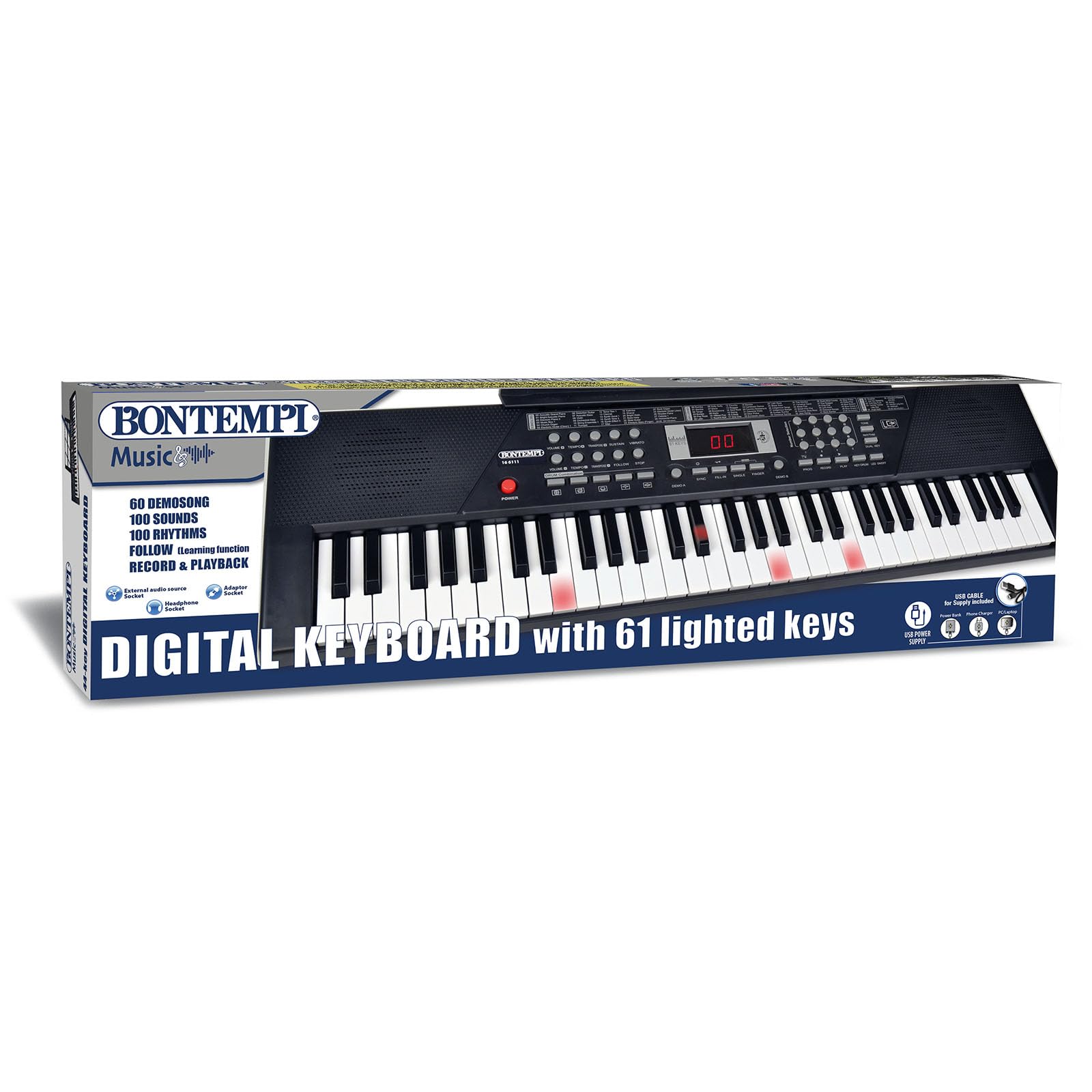 Bontempi | HarmonyKeys - Clavier Piano Numérique 61 Touches, Touches Lumineuses Parfaites pour S'Amuser, 83.9x24.9x9.9 cm