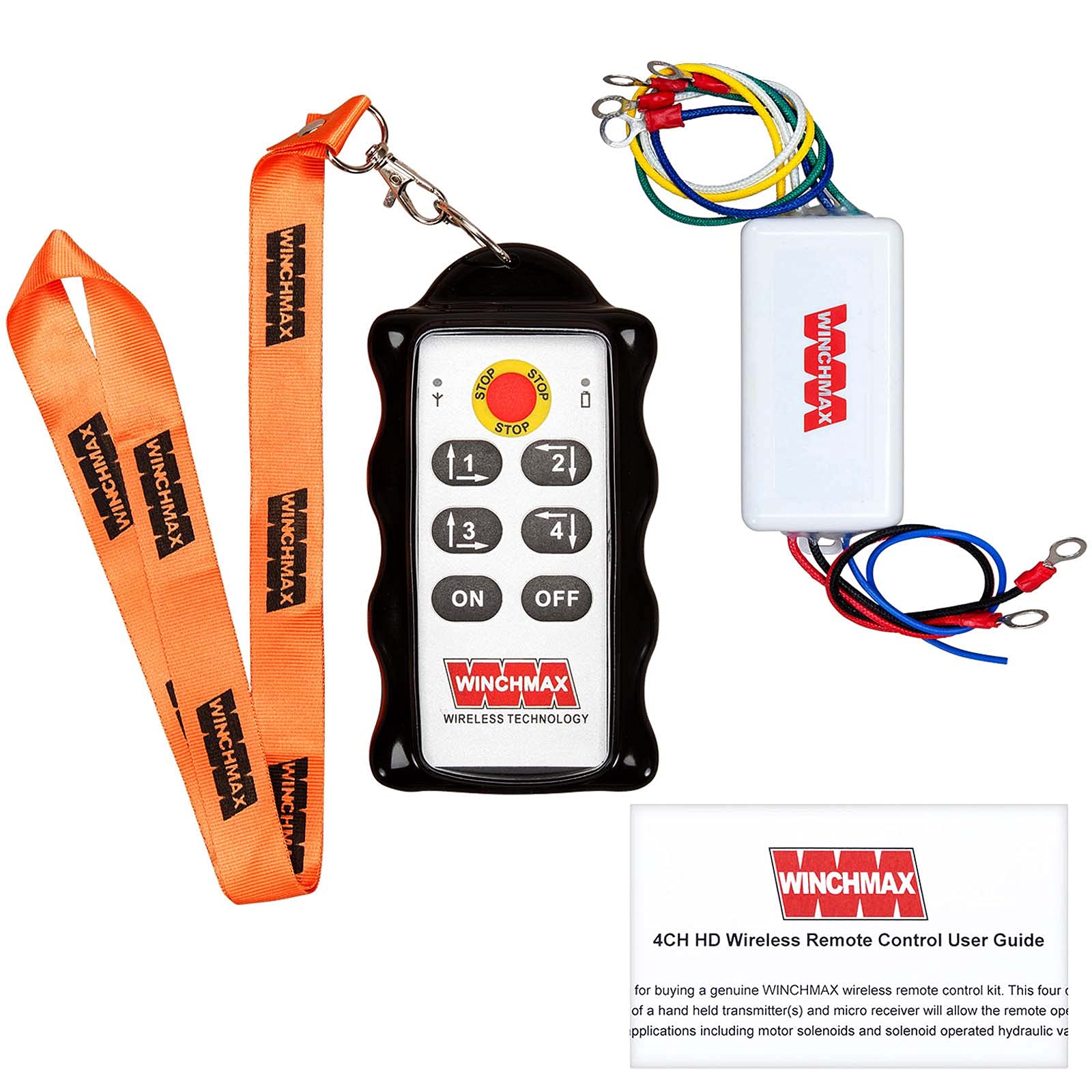 WINCHMAX Controles remotos de cabrestante de Cuatro Canales de Doble Voltaje de 12 V/24 V, inalámbricos. Auriculares de Goma Resistente Exo-Case de Alta Resistencia. Rango de Funcionamiento
