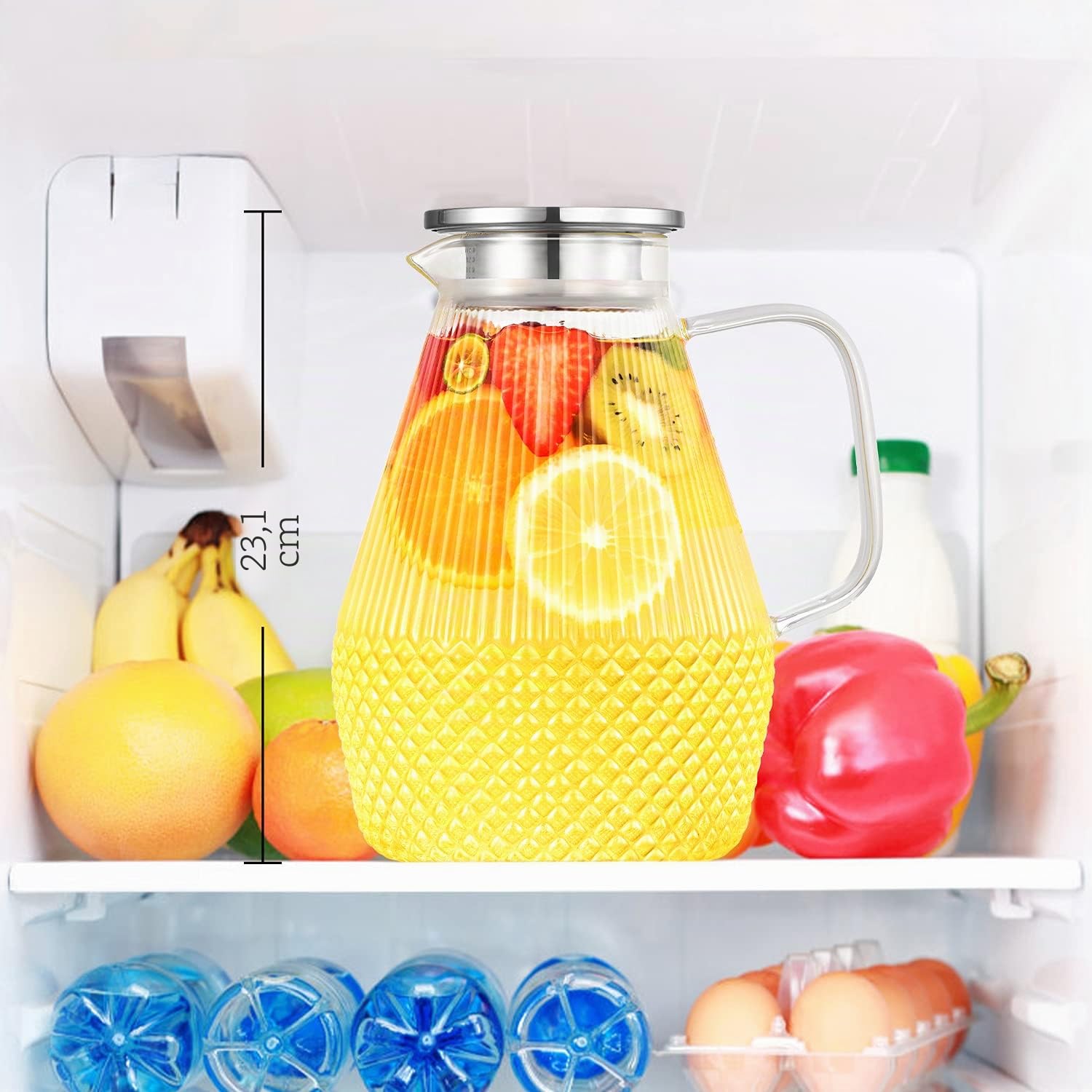 Jarra de Agua Cristal 2,4 Litros Con Tapa y Cepillo - Para Nevera, Té Helado, Leche, Jugo