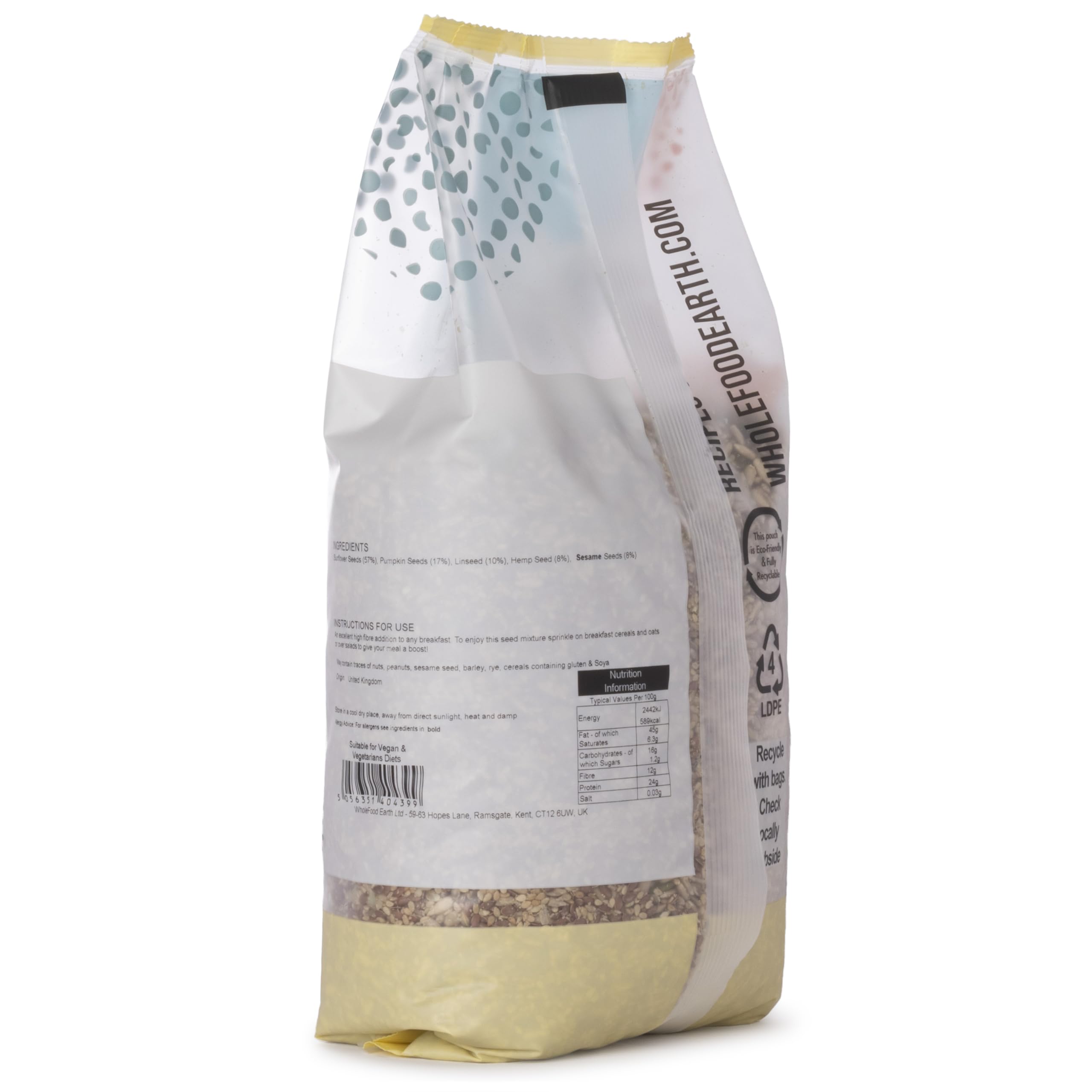 Mezcla de Semillas Omega Wholefood Earth Calabaza Girasol Sésamo Lino 1kg Alto en Proteínas Fibra Vegana