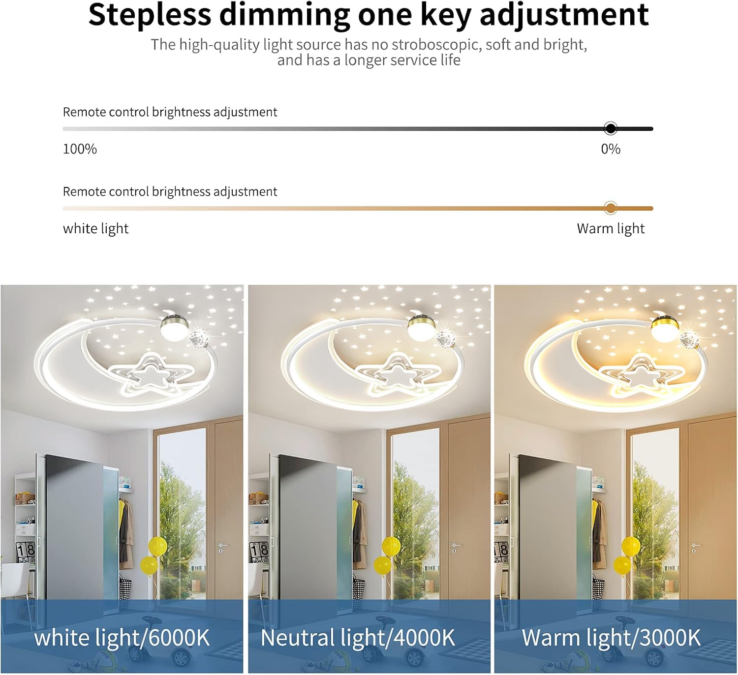 KZT LED Deckenleuchte Kinderzimmer Deckenlampe Dimmbar mit Fernbedienung Nachtlicht Moderne Stern Mond Design Kinderzimmerlampe für Jungen und Mädchen Schlafzimmer Babyzimmer Wohnzimmer