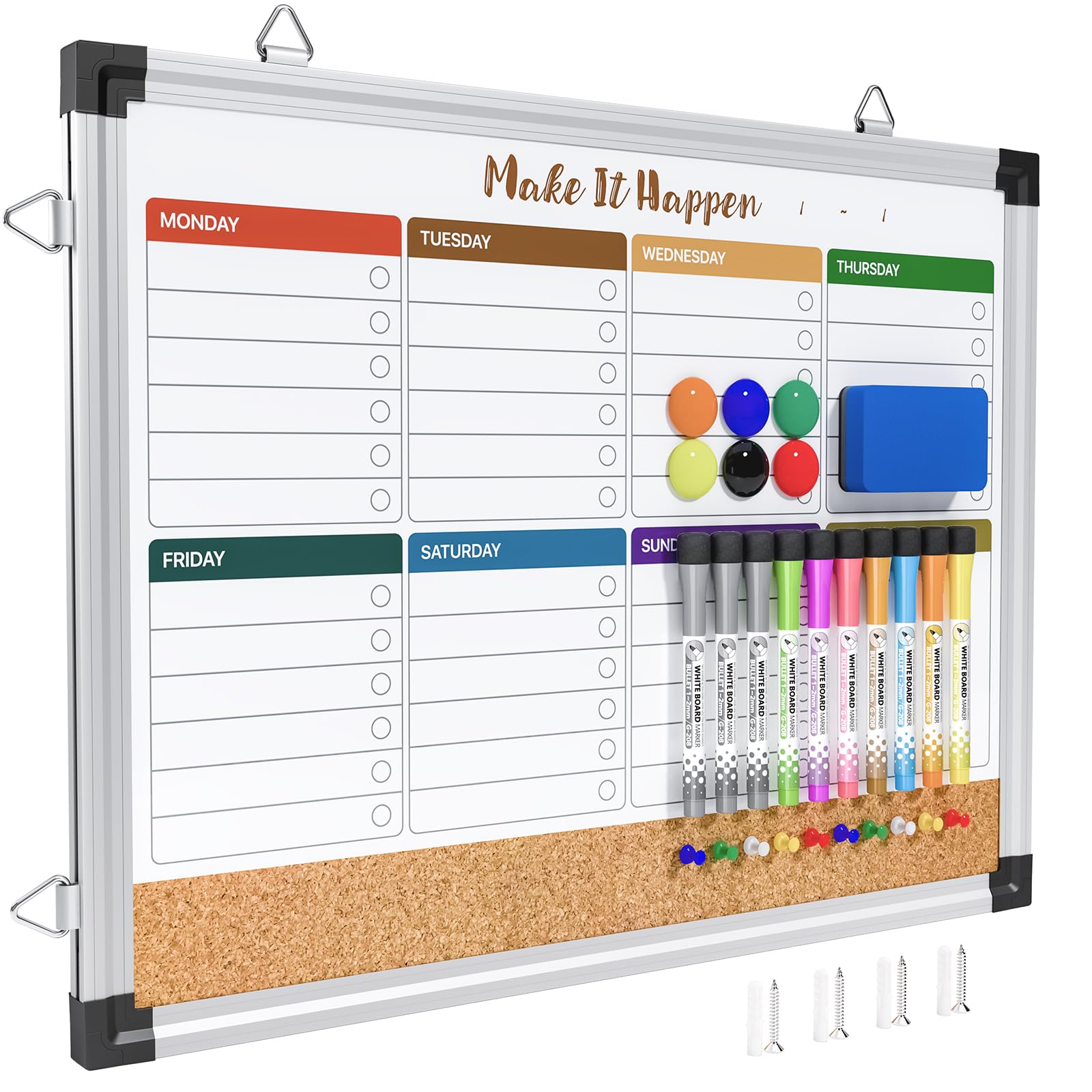 Marsrock Weekly Dry Erase Board, 17"x13", Double Sided, Colorful