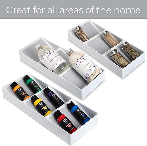 Miniatura 5 de Smart Design Cajón de plástico para especias de 3 secciones, juego de 6, forro y pies antideslizantes, sin BPA, tarros de condimentos,