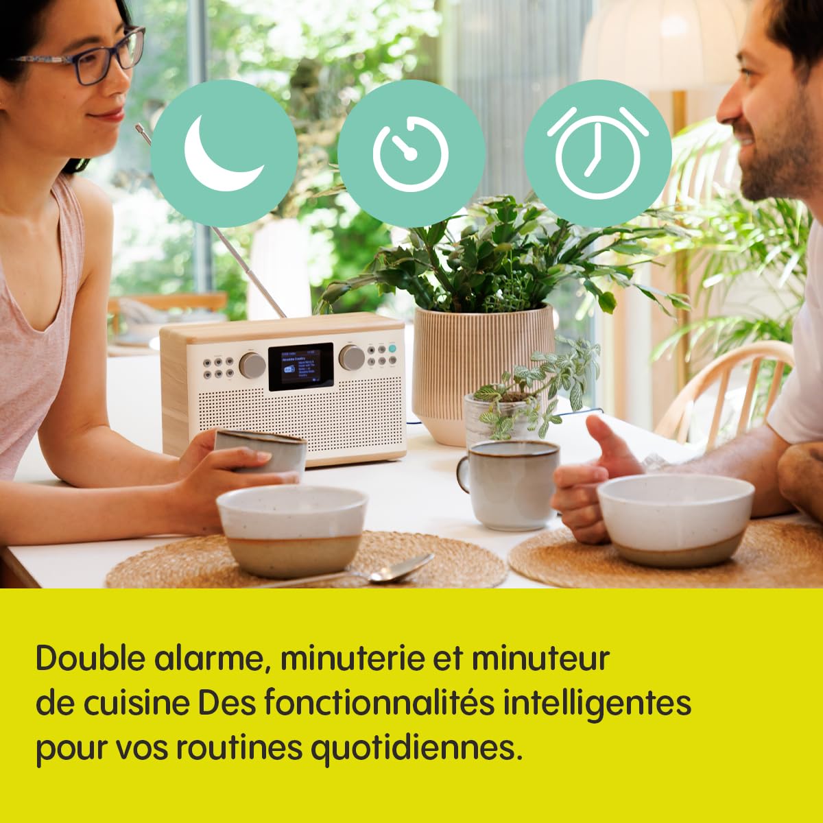 Pure Classic H6 Chaîne stéréo Hi-Fi et chaîne musicale avec radio DAB+ FM Bluetooth 5.3 USB?A & AUX 2,4" Télécommande couleur TFT double réveil, minuterie de sommeil et de cuisine 2 x 15 W 80 mémoires