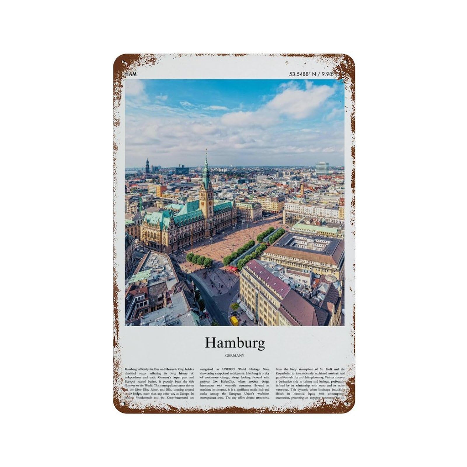 xiaoxiaoshen Hamburg Germany City Scenery Wall Decor Art Metal Tin Poster Modern Home Decor Art Home Bar Shop Decorations Vintage Sign 30x20cm