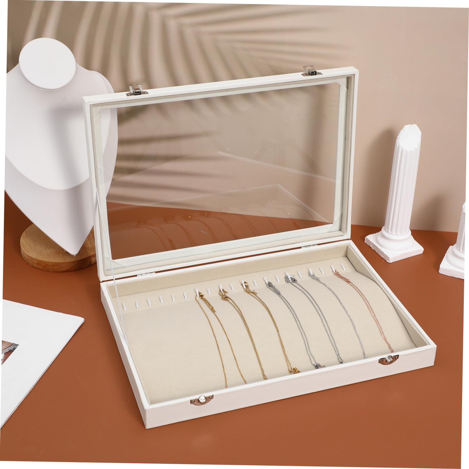 Didiseaon Caja Organizadora De Collares De Madera Tapa Transparente Expositor De Joyas Cerradura Organizador De Collares Para Mujer Almacenamiento Seguro Gran Capacidad Para Viaje y Hogar