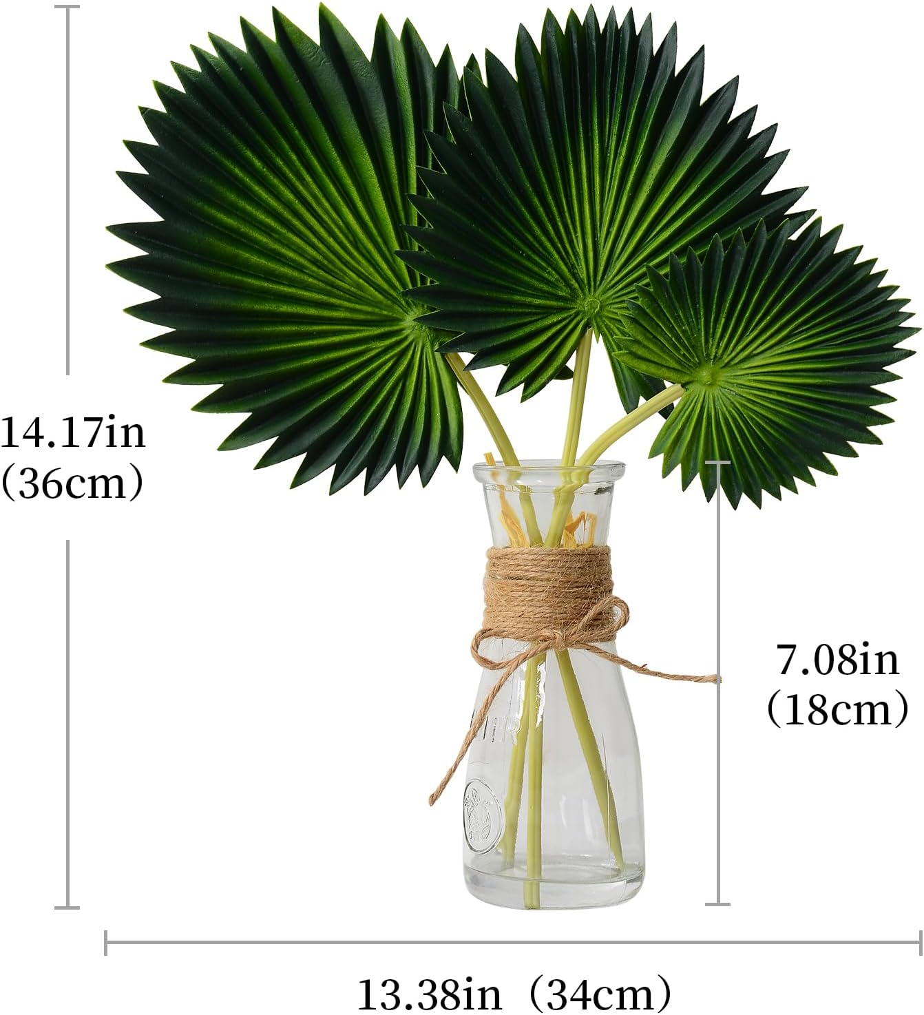 Artificial Palm Leaves in Glass Vase with Faux Water for Table Centerpieces, Fake Palm Stems and Leaves Greenery in Vase for Home Office Decor - Image 3