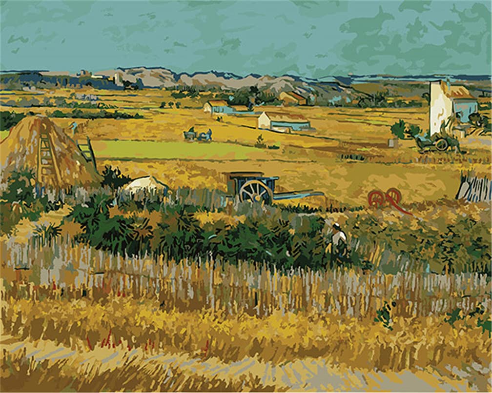 Amiiba DIY Paint by Numbers Kits, Sunset Farmhouse Grain Pile 16x20 inch Acrylic Painting by Number Wall Art Crafts (Harvest, Without Frame) — image 1