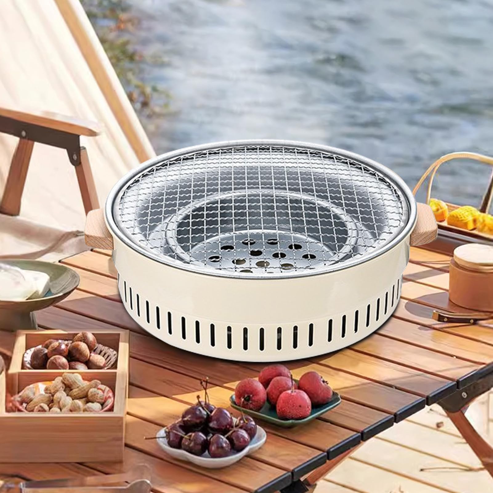 Chal Grill portatile 32 cm antiaderente barbecue grill cottura all'aperto per terrazza e balcone ideale per antipasti e riunioni di carne
