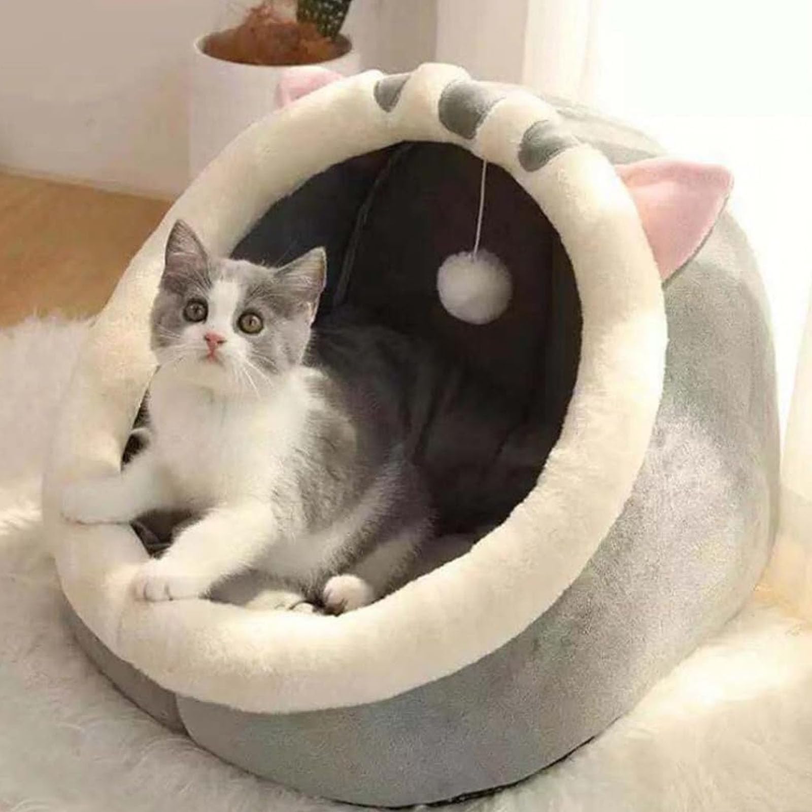 Tente d'hiver Chaude pour Chat Et Chien, Lits Épais pour Chiens Et Chats, Niche D'intérieur pour Chiens Et Chats, Tente pour Animaux De Compagnie, Grotte Chaude pour Chats,Vert,L