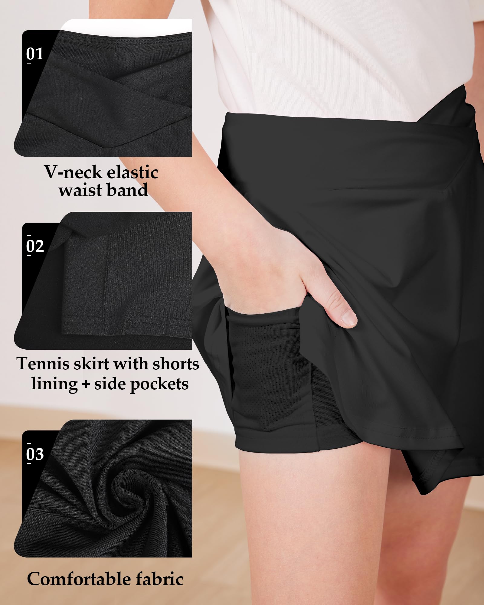 Mädchen-Tennisrock Sportrock mit kurzen, Sommerrock Faltenrock Tennis Skirt mit 2 Taschen, Golf-Mini-Röcke mit Elastischer Bund