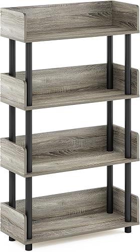 Miniatura 5 de Furinno Turn-N-Tube - Estantería expositora de 4 niveles que se monta sin herramientas, color roble francés y negro