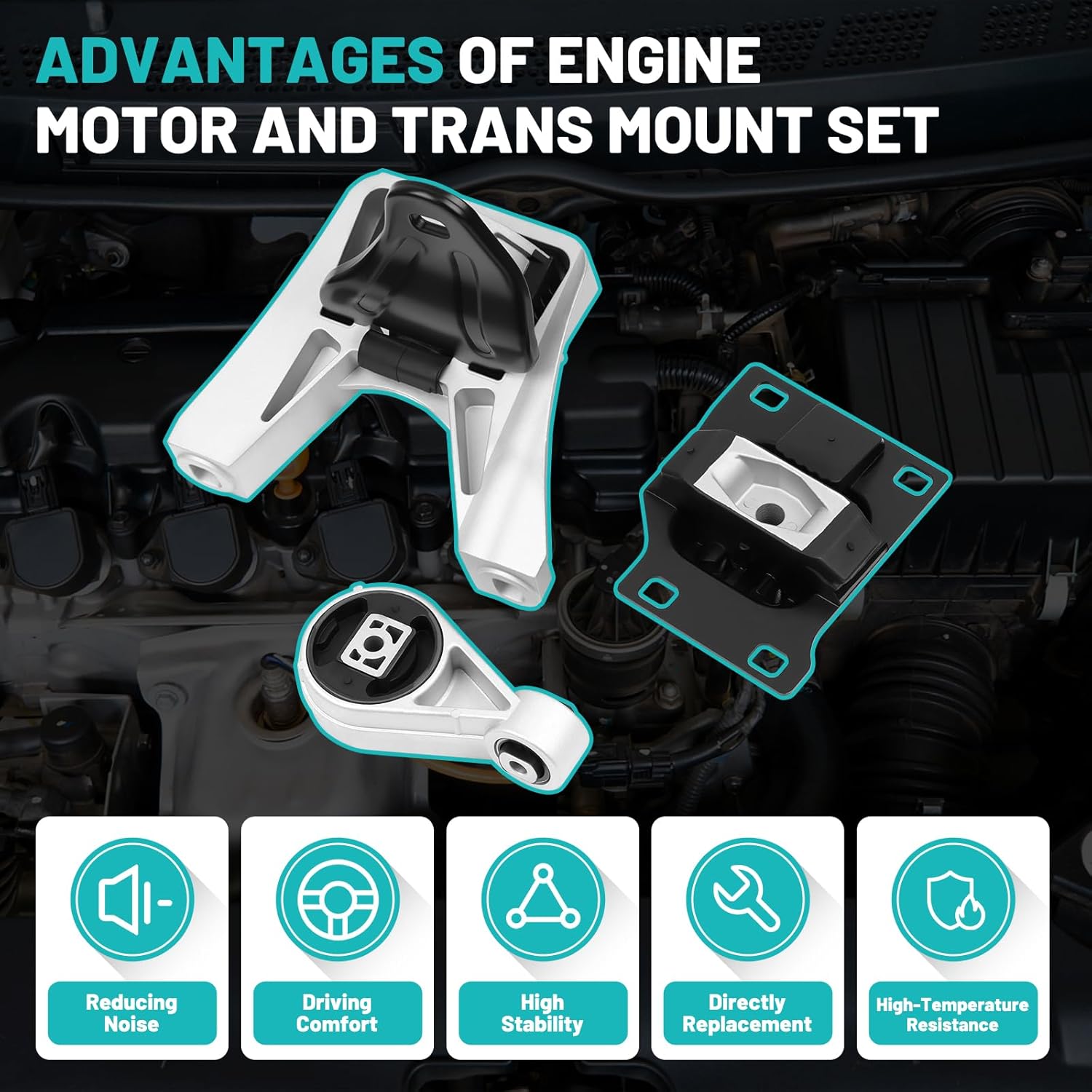 Engine Motor Mount Transmission Mount Set of 3 Fit for Ford Focus 2005-2007 2.0L, for Focus 2003-2007 2.3L, for Transit Connect 2010-2013 2.0L Engine Motor Trans Mount Set#A5495 A2939 A2986
