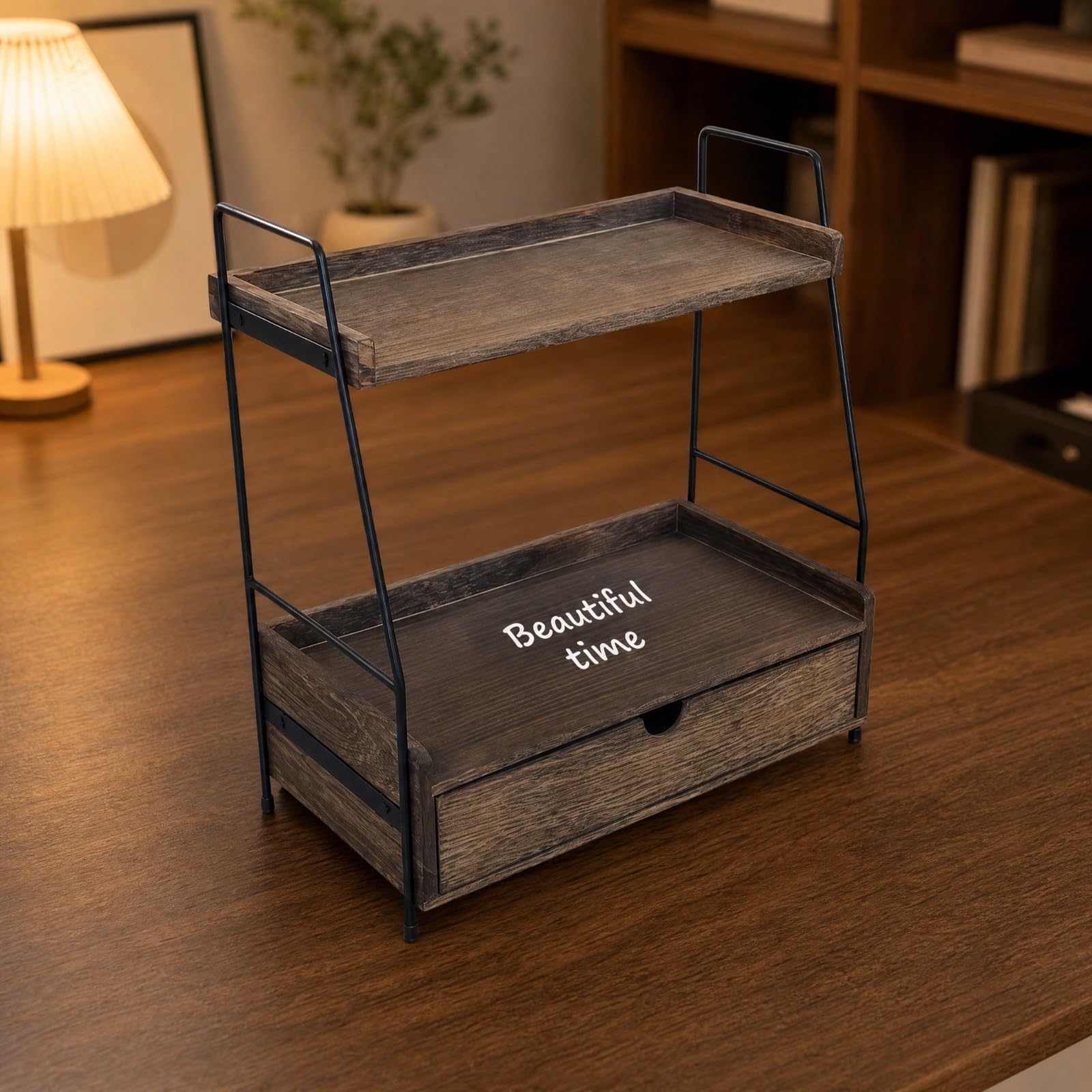 Organizer da Scrivania con Cassetto Inferiore Moderno oggetti da Tavolo in Legno e Met Compatto Struttura di Archiviazione per Bagno