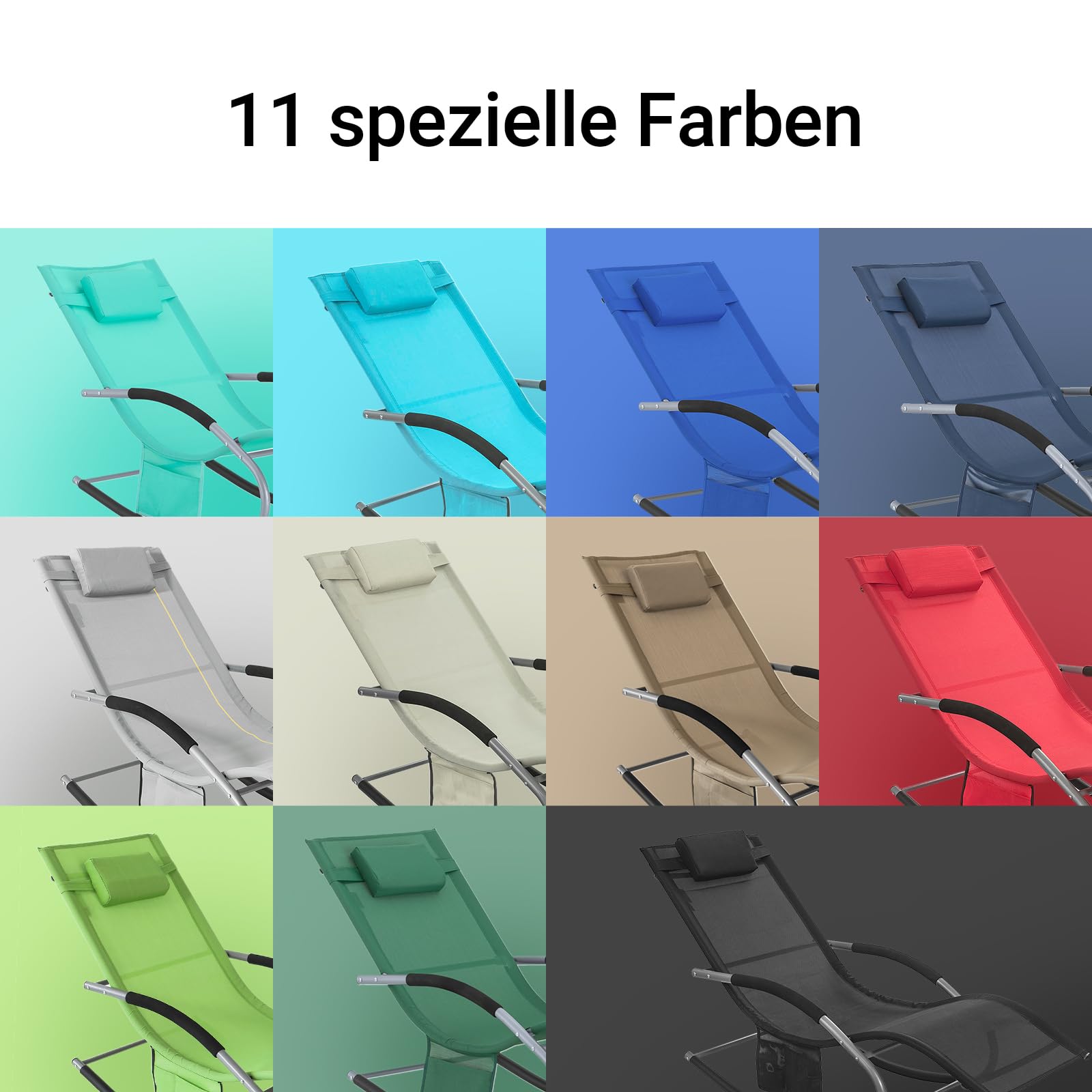 SoBuy 2er-Set Gartenliegen mit Kopfkissen 150x87x63cm Belastbar bis 150kg | 2er-Set Sonnenliegen mit Seitentasche, Stabilem Metallgestell, Outdoor Liegestuhl Atmungsaktivem Bezug, Schwarz OGS28-SCHx2