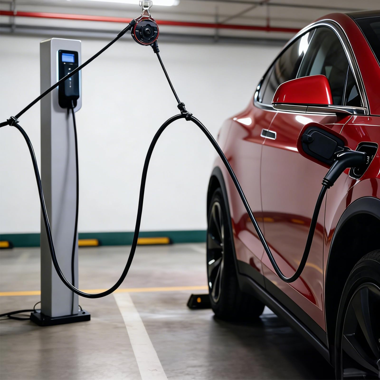Sistema de suspensión automática para cable de carga de coche eléctrico – Soporte de carga inalámbrico para garaje, garaje o pared