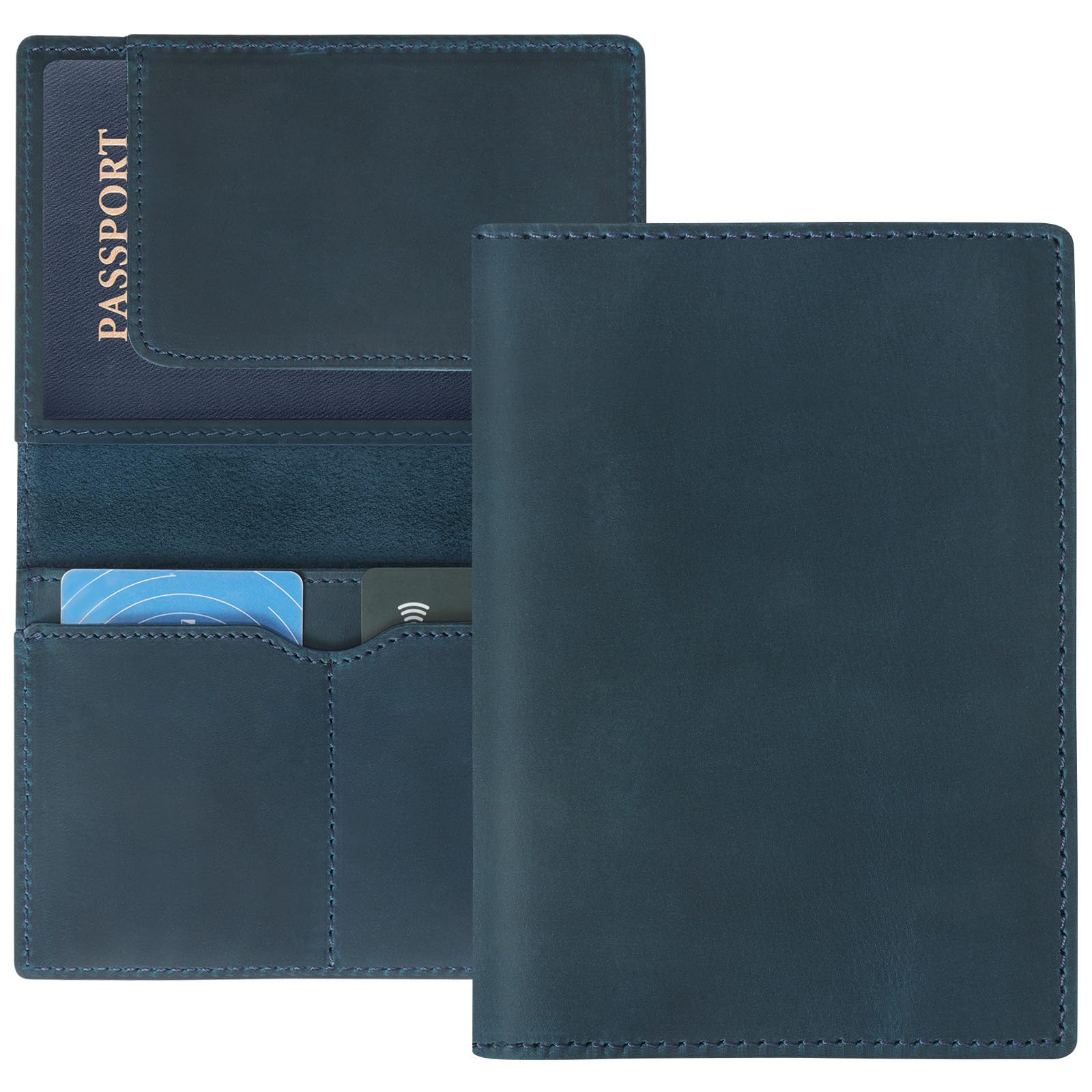 Jack&Chris Funda de piel para pasaporte, funda tipo cartera de viaje para hombres y mujeres, Azul