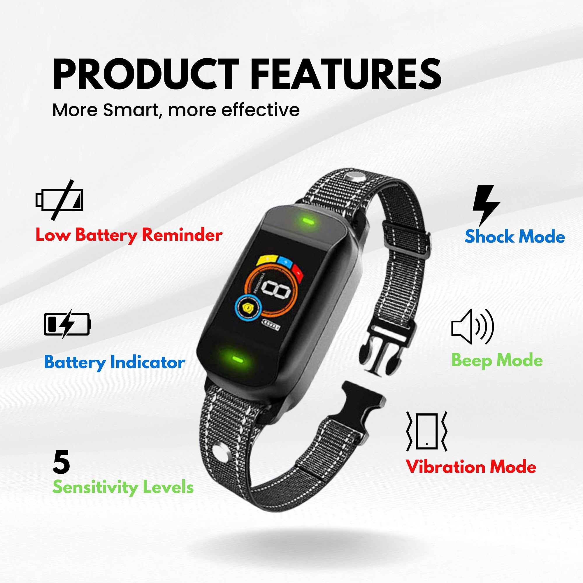 Dog Bark Collar, Rechargeable Smart Collar, Anti Barking Training Collar with 5 Adjustable Sensitivity Beep Vibration Shock, Bark Collar for Large Medium Small Dogs - Black Color Dog Collar