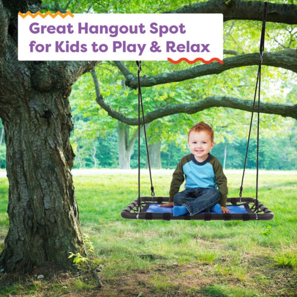 Platform Tree Swing for Kids - Swing Set, Tree Branch, or Playground - 40x30in Rectangular Platform for Kids with Adjustable Rope - Outdoor Activities by Hey Play (Blue/Black)