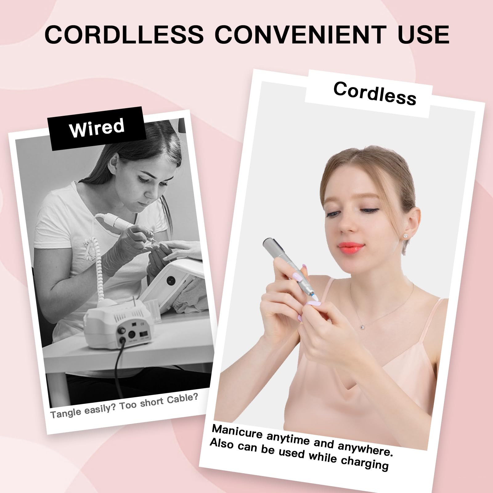 HEBECA Cordless Electric Nail Drill Machine, Professional Electric Nail File with LED Display - Image 4