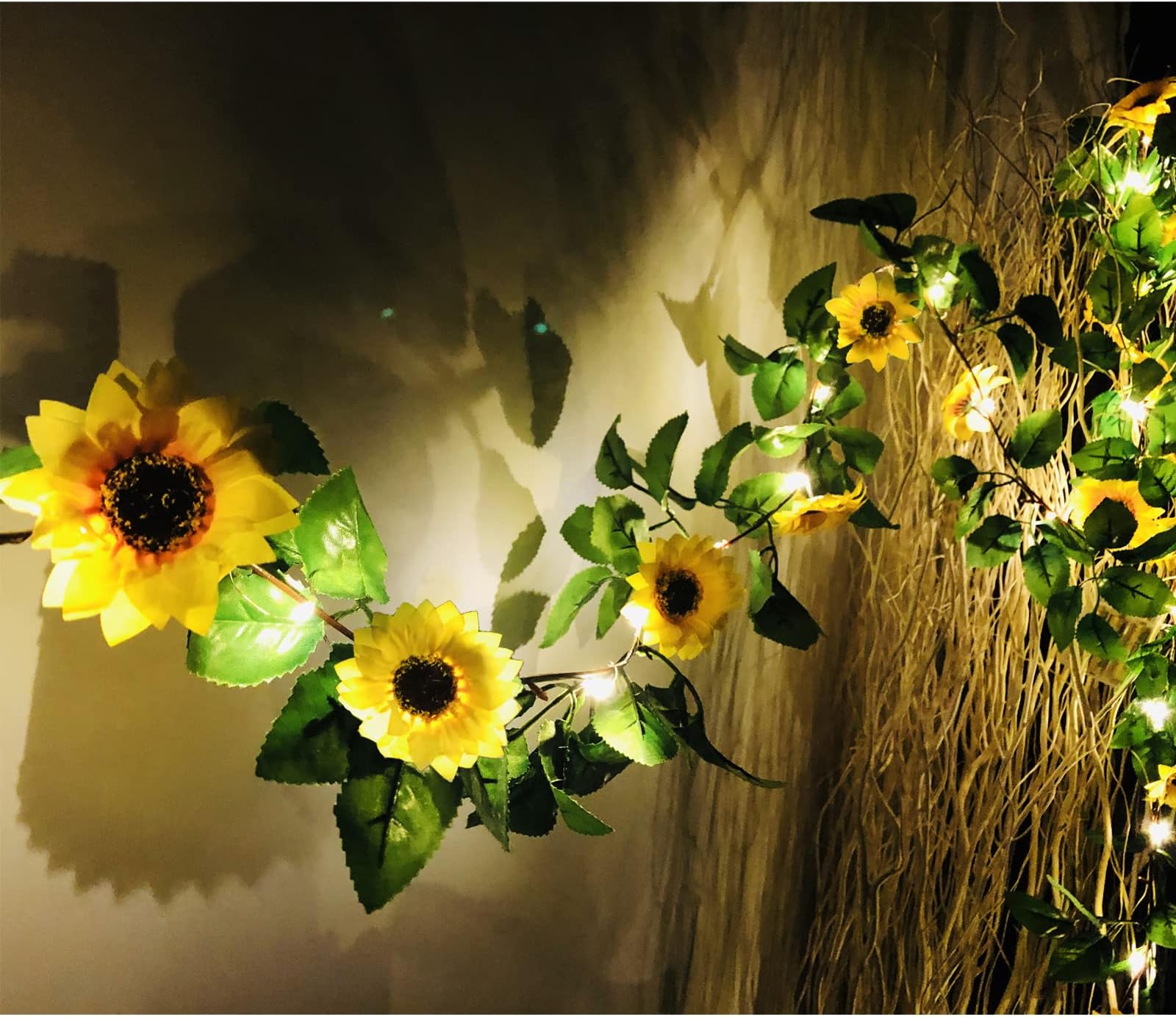 Fielegen 20 LED Artificial Sunflower Garland String Lights, 6.56ft Silk Sunflower Vines with 9 Flower Heads Battery Powered Fairy String Lights for Indoor Bedroom Home Garden Party Wedding Decor