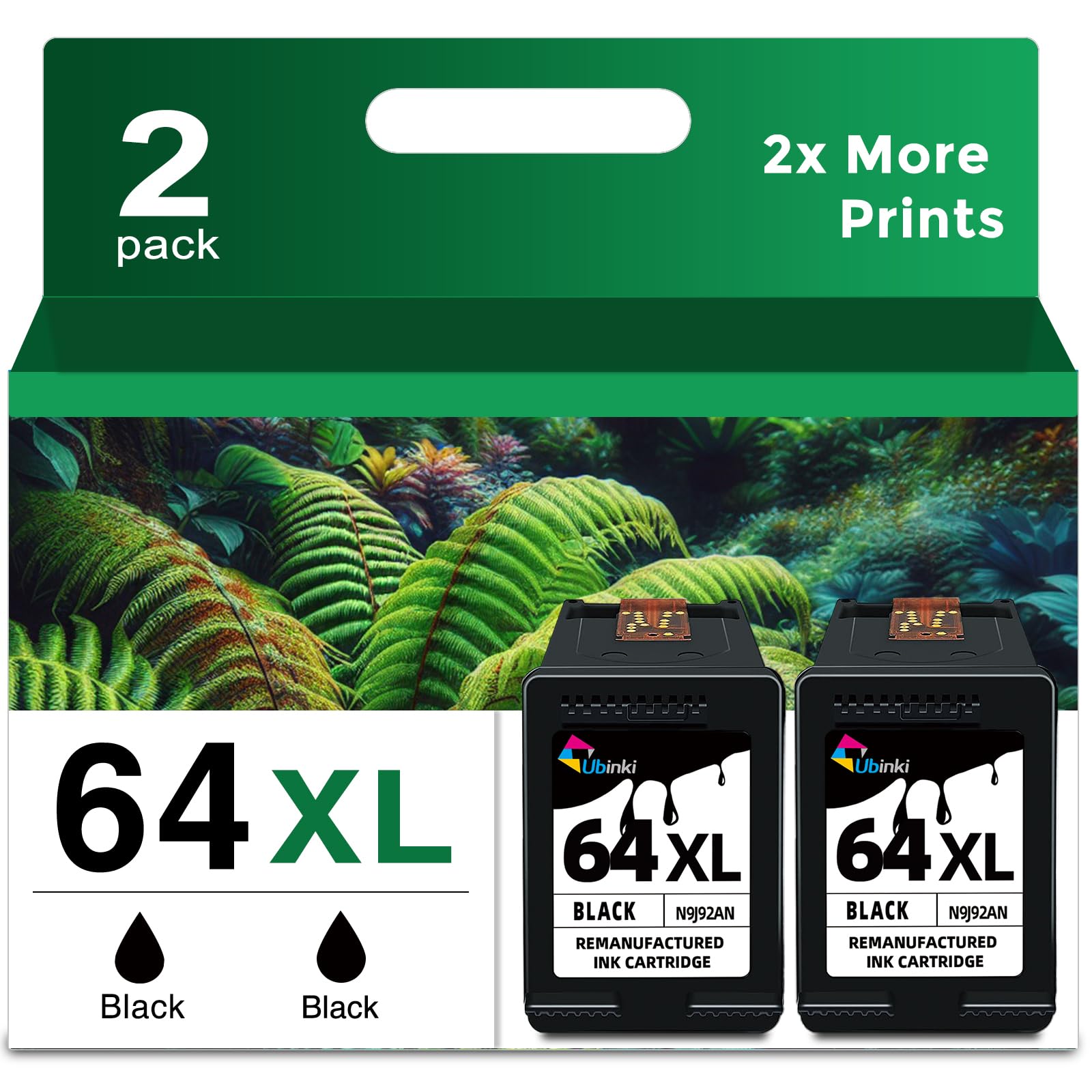 64XL Black Ink Cartridges Replacement for HP Ink 64 64XL Printer Ink 64 XL Black Work with 7855 7858 7800 7155 7100 6255 6252 7158 7164 7955e 7900e Tango Printers (2 Pack)