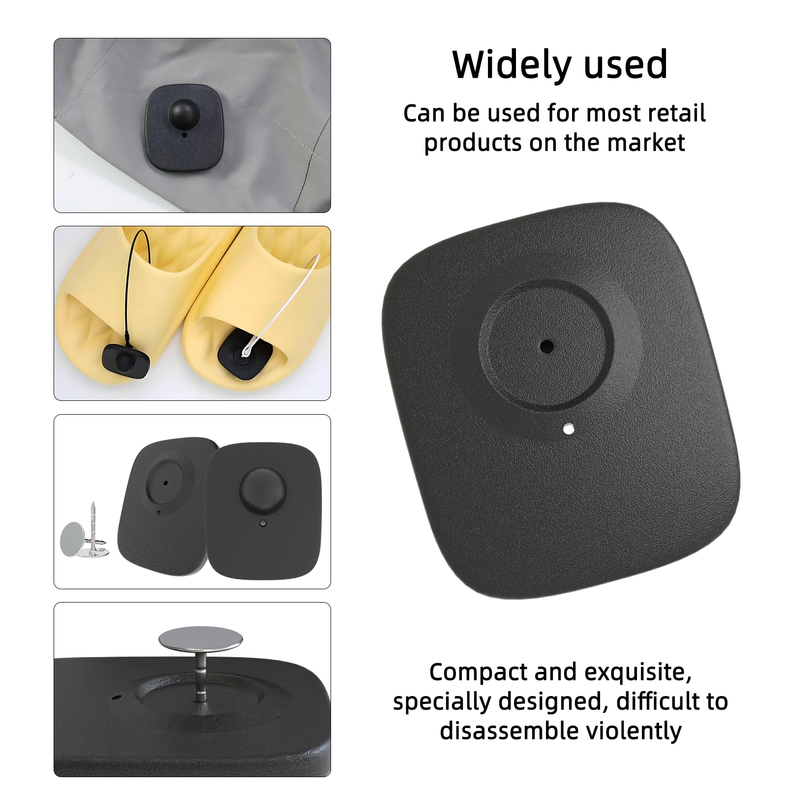 Sicherheitsetiketten für Kleidung, Diebstahlschutz, kompatibel mit RF 8,2 MHz Alarmsystem, Mini-Quadratisch, EAS, Hard-Tag mit 1000 Pins für Bekleidungsgeschäft, Supermarkt, Schwarz, 1000 Stück