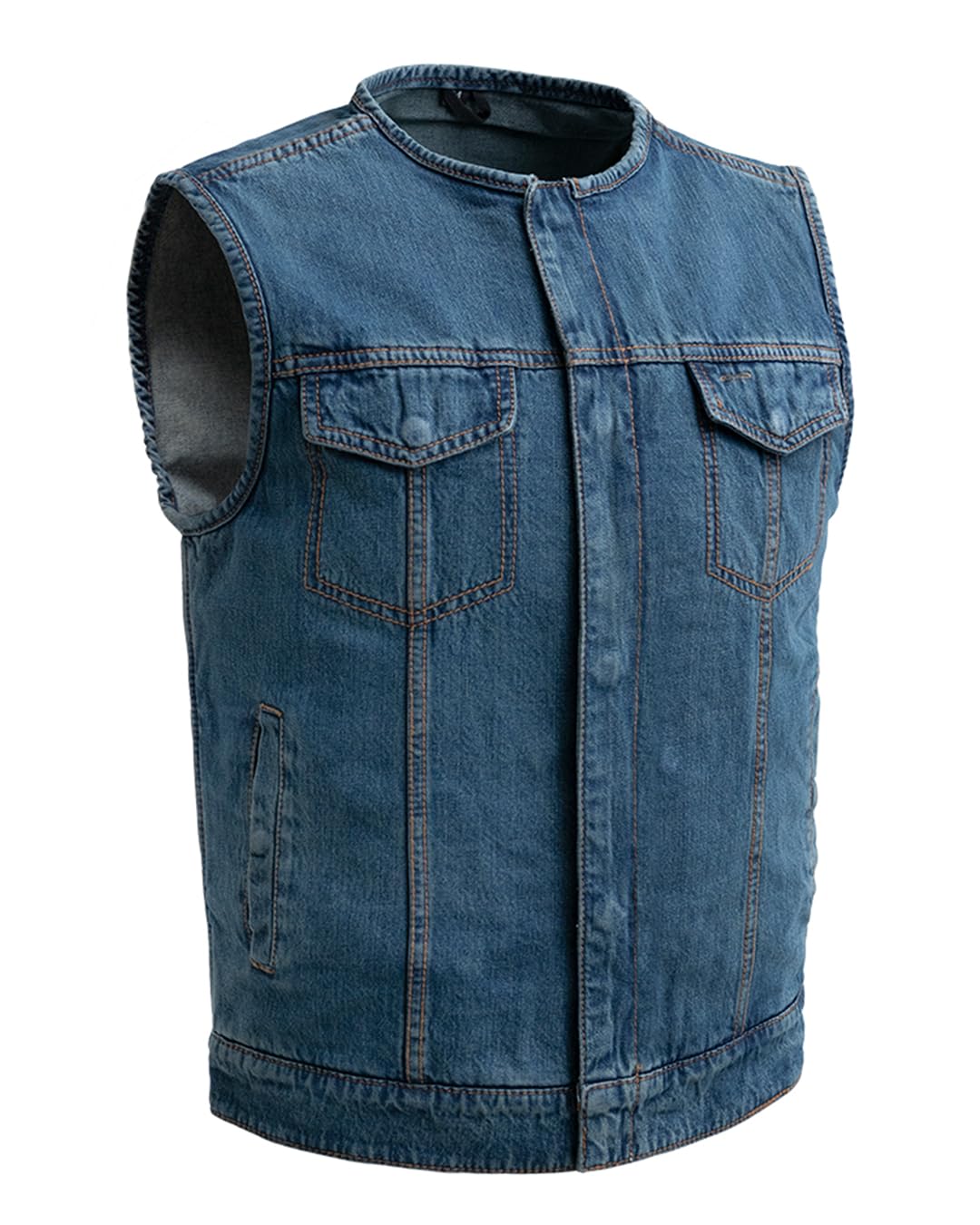 No Limit Lightweight Denim Vest: Full Back Panel, Conceal Carry Pockets, 2 Chest & 2 Slash Pockets, Sizes S-8X
