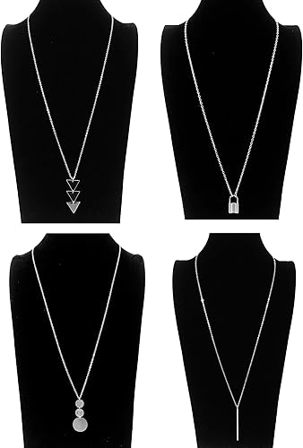 Miniatura 6 de 10Pcs Long Pendant Necklace Simple Moon Bar Three Triangle Tassel Lock Sweater Y Shape Punk Chain Choker Necklace for Women Men Gold Silver Plated