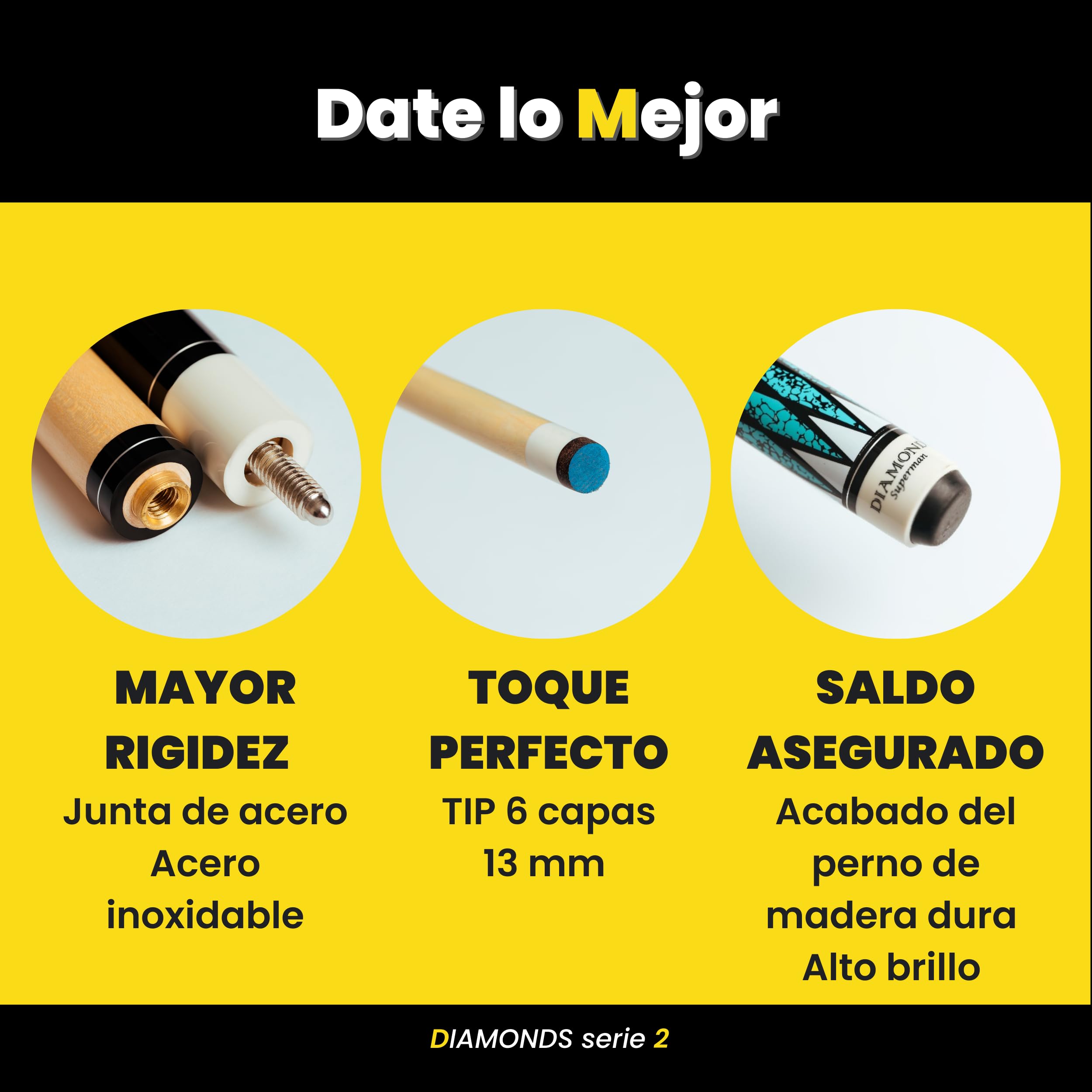 Juego de 2 Varillas de Billard Americano – Cola de Billar de Madera de Arce Macizo, Flexible y Resistente para Mayor Control y precisión – Diseño Original
