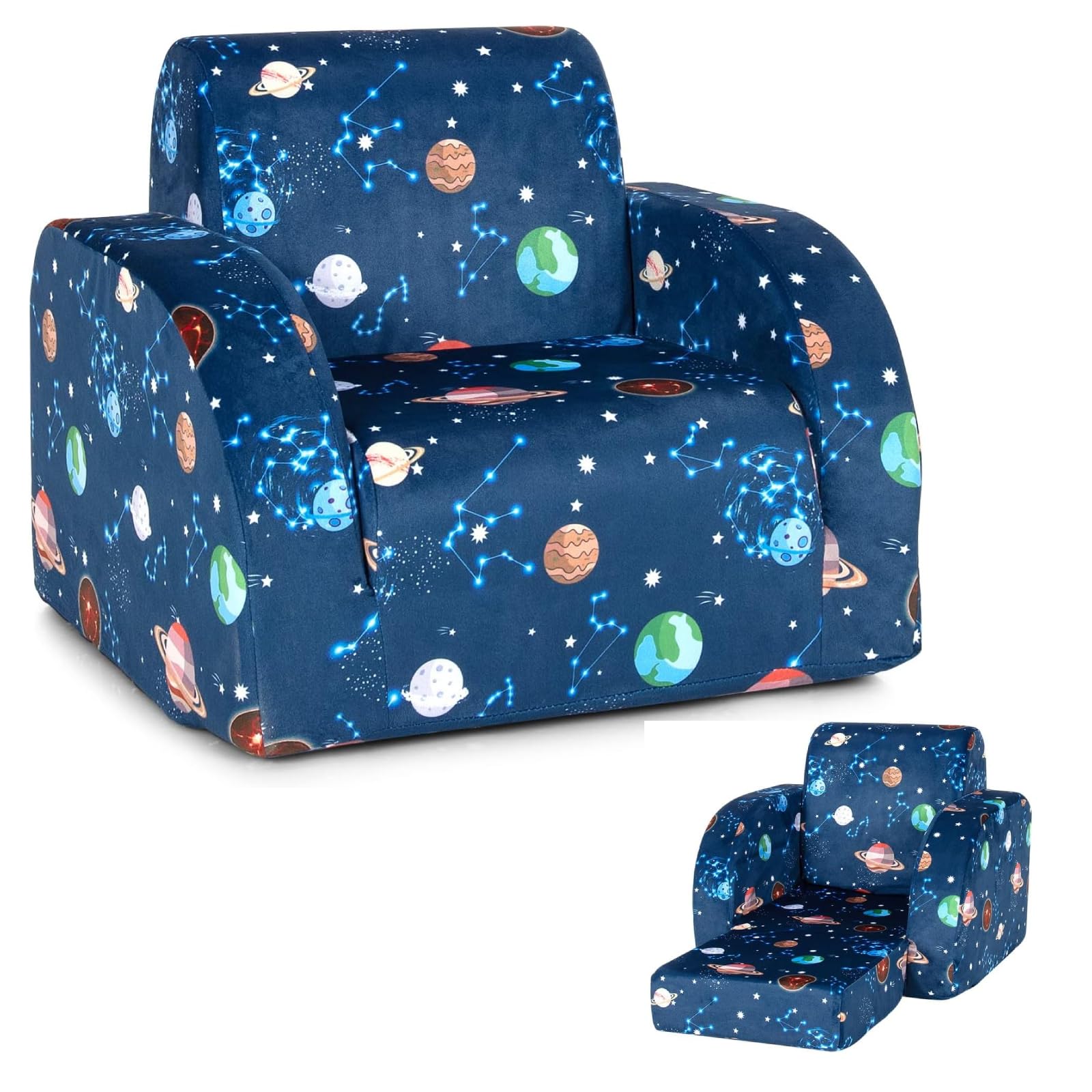 Costzon Kids Couch, 3 in 1 Convertible Flip Open Children's Sofa w/Foam-Padded Seat, Toddler Armrest Chair Bed for Nap Play Sleep, Fold Out Lounger