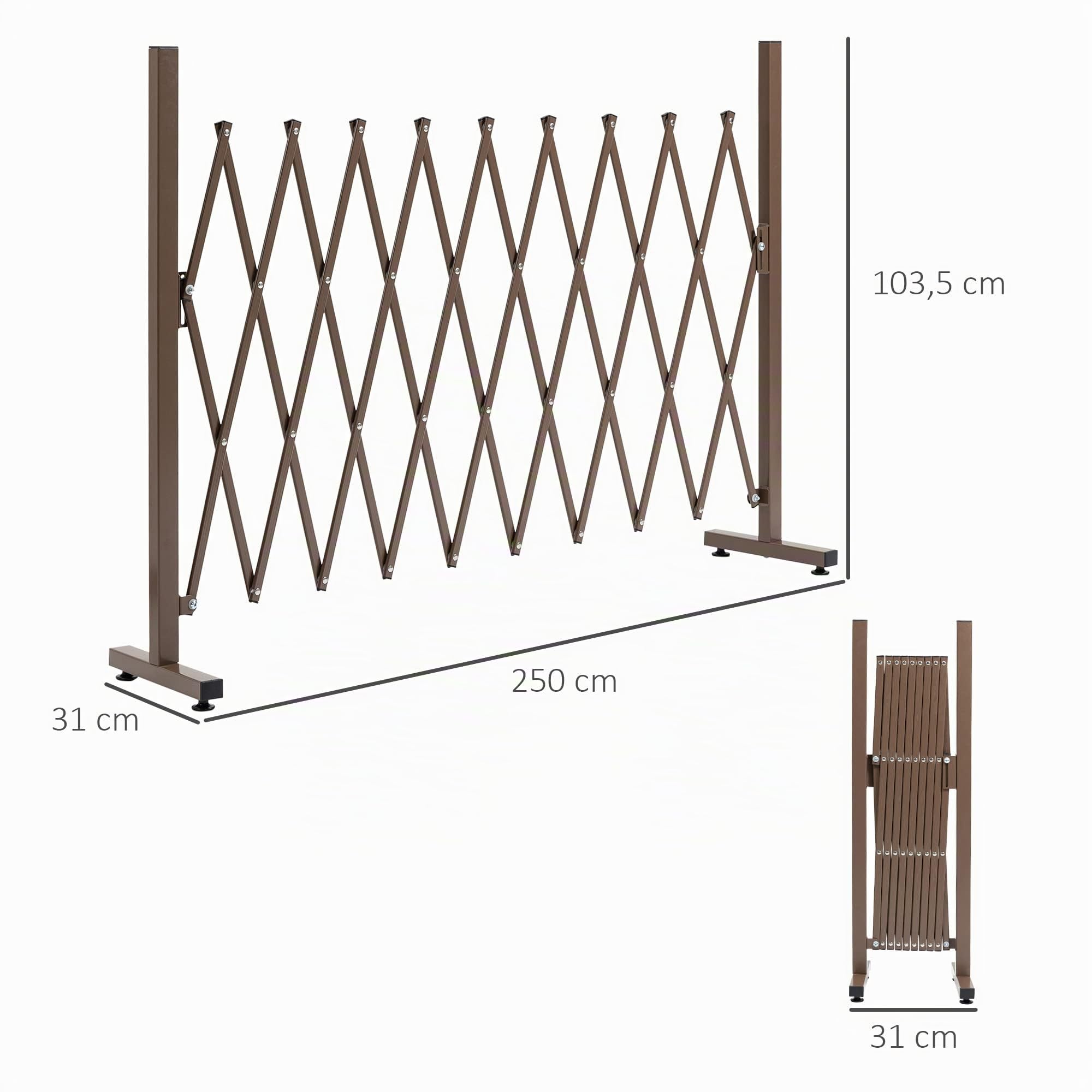 Outsunny Ausziehbares Absperrgitter versenkbares Absperrgitter 250L x 31l x 104H cm Alu Metall Schokolade