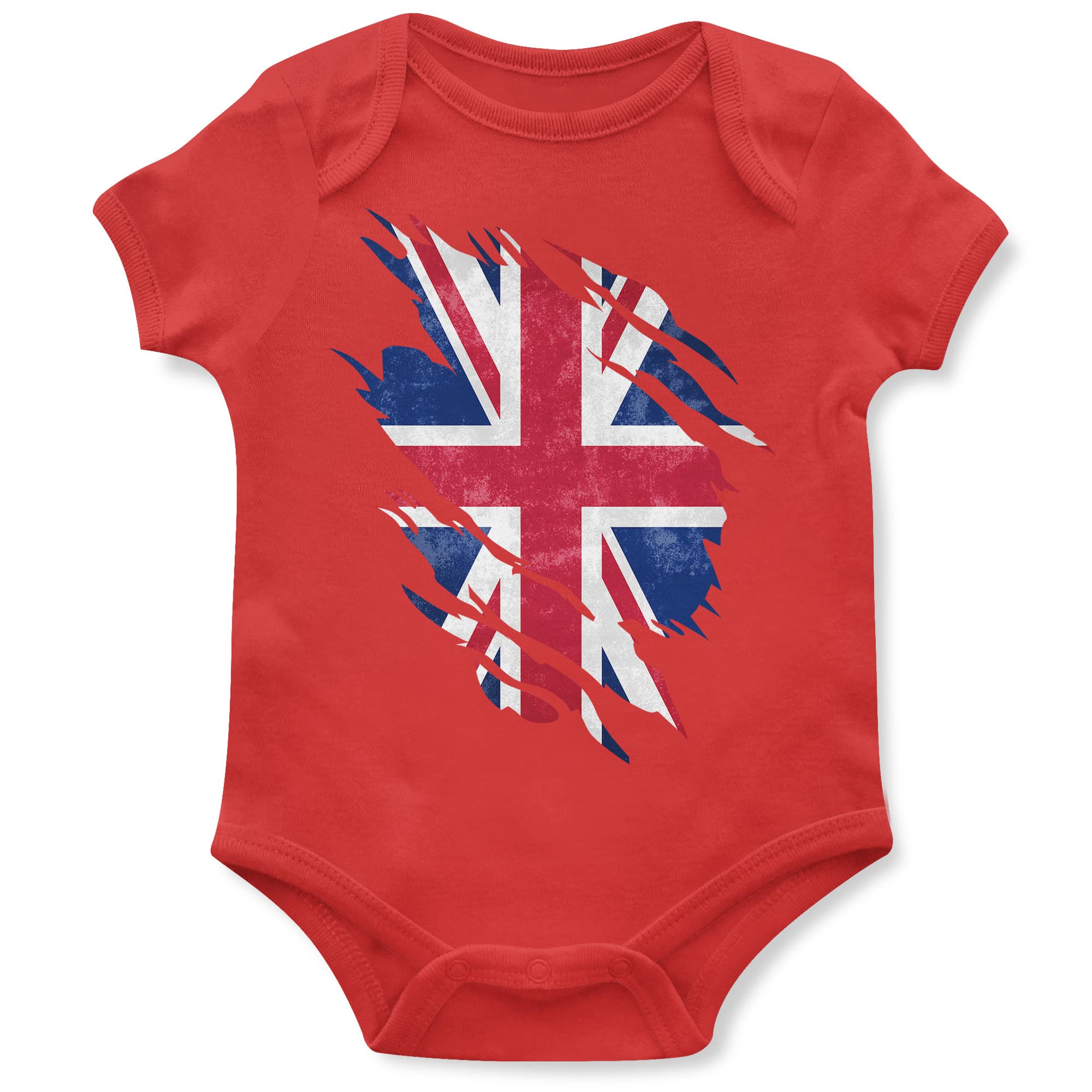 Purple Print House Union Jack Torn Flag Baby Grow, Union Jack Gifts for Babies, 70 Years Jubilee Celebrations, 3-6 Months, Red