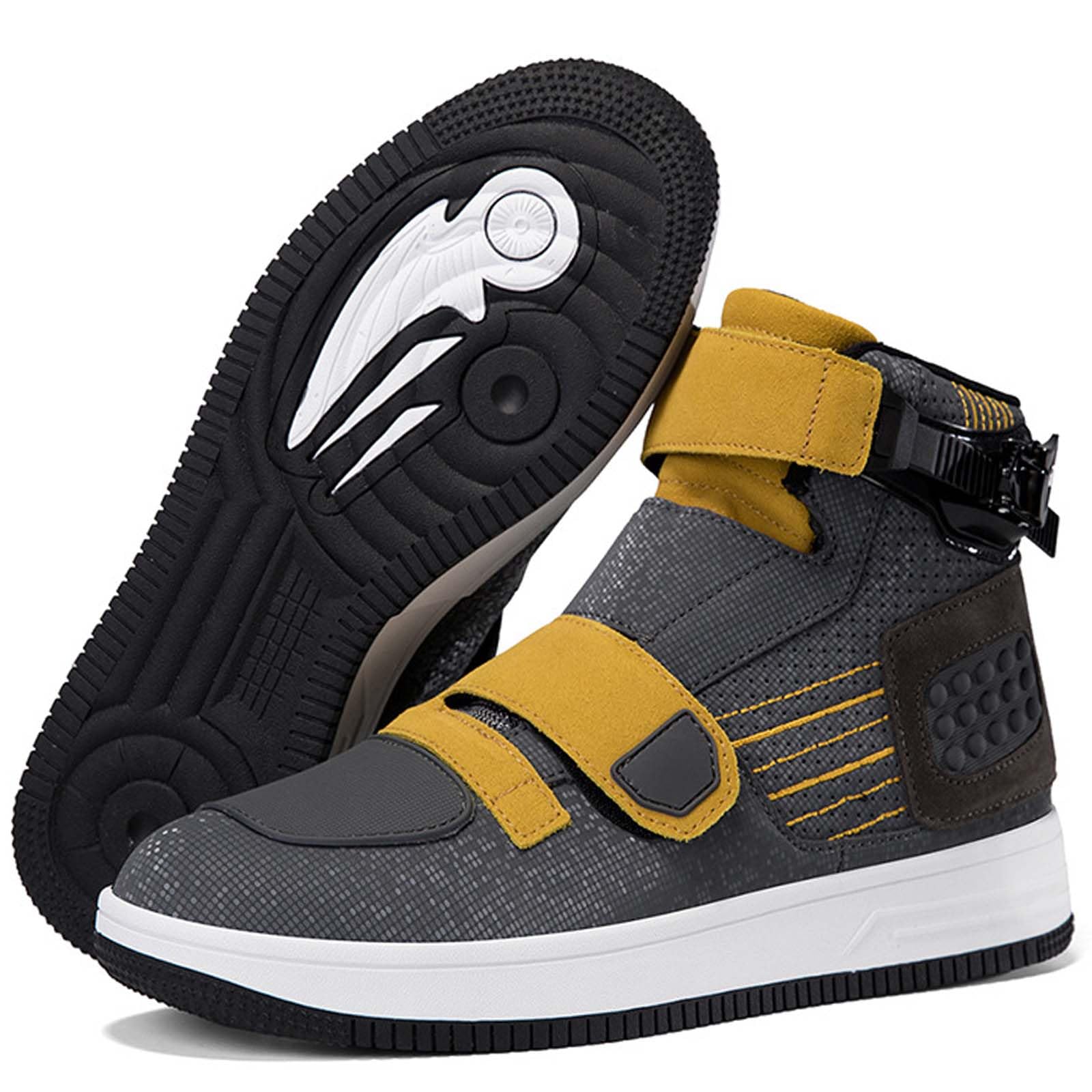 Botas de Moto para Hombre Cuero Impermeables Zapatillas de Motocicleta Suela de Goma Antideslizante, protección de Tobillo y talón