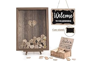 Unique Wedding Sign Frame with Guest Heart Drop and 80 Wooden Hearts:...