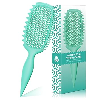 Curl Defining Brush for Thick Coily Hair, Firm-Bristle TPEE Detangling Brush for Coarse 4A4C Curls, Dual-Sided Wide & Narrow Tooth Brush for Wet & Dry Curl Shaping Women & Men Aqua Mint