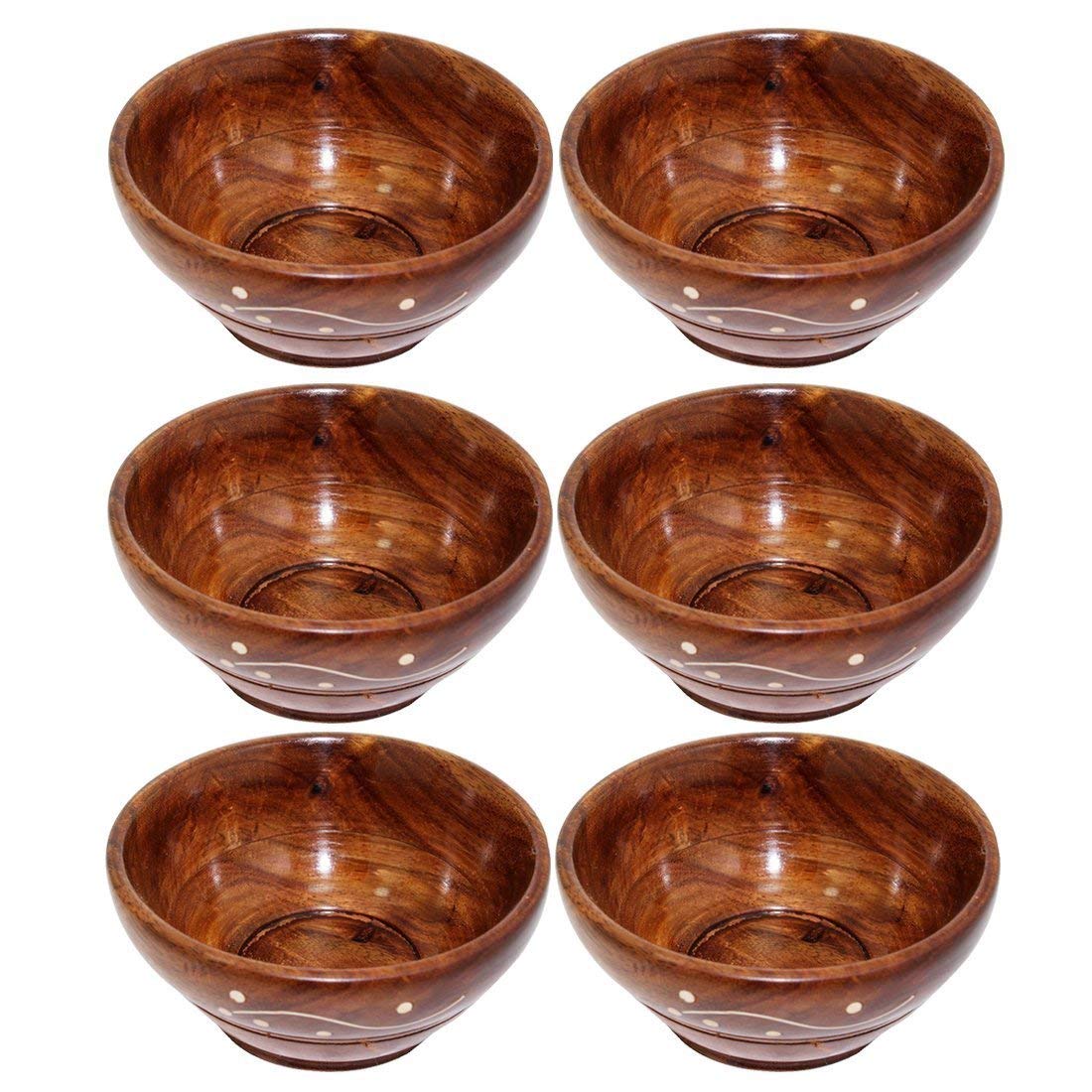 Heritage wood craftsWood Serving Bowl Set of 6 Handmade Serving Bowl, (Brown_9.6 x 9.6 x 5.7 cm)