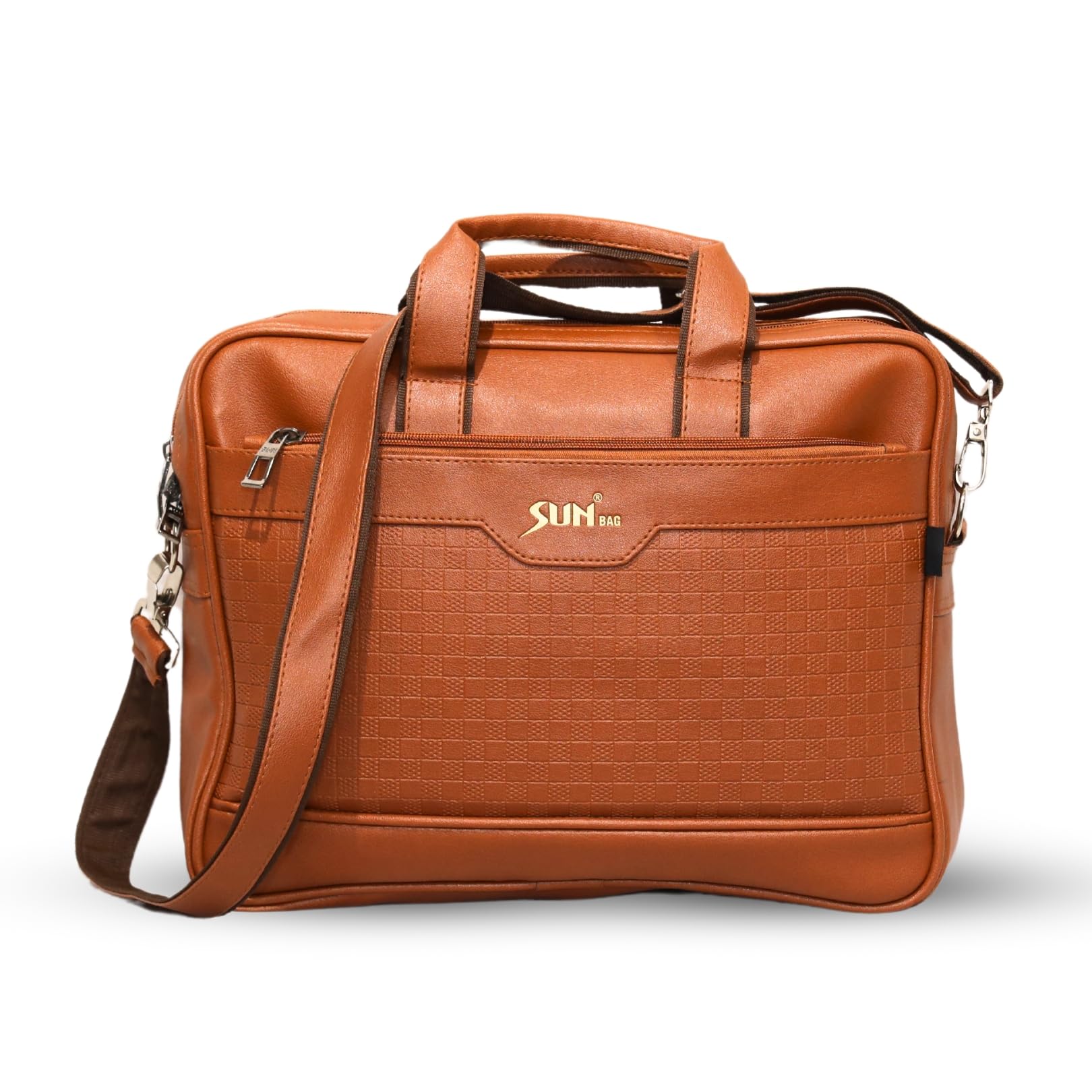 Sun bags Black Leather Laptop Bag Water-Resistant Laptop Backpack for Men and Women, Stylish Professional Briefcase with Multiple Compartments, Adjustable Straps, Perfect for Office and Travel