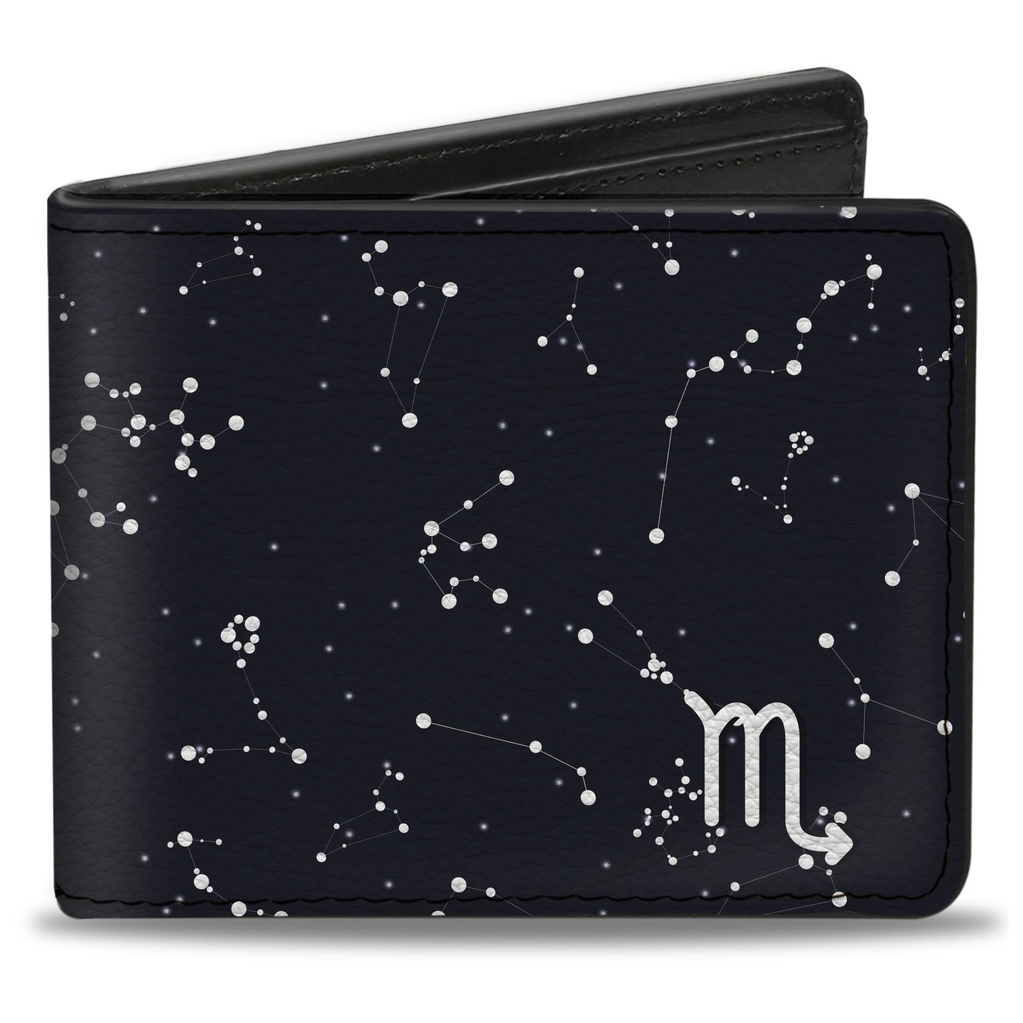 Buckle-Down Men's Wallet, Bifold, Zodiac Scorpio Symbol Constellations Black White, Vegan Leather, Multi, 4.0