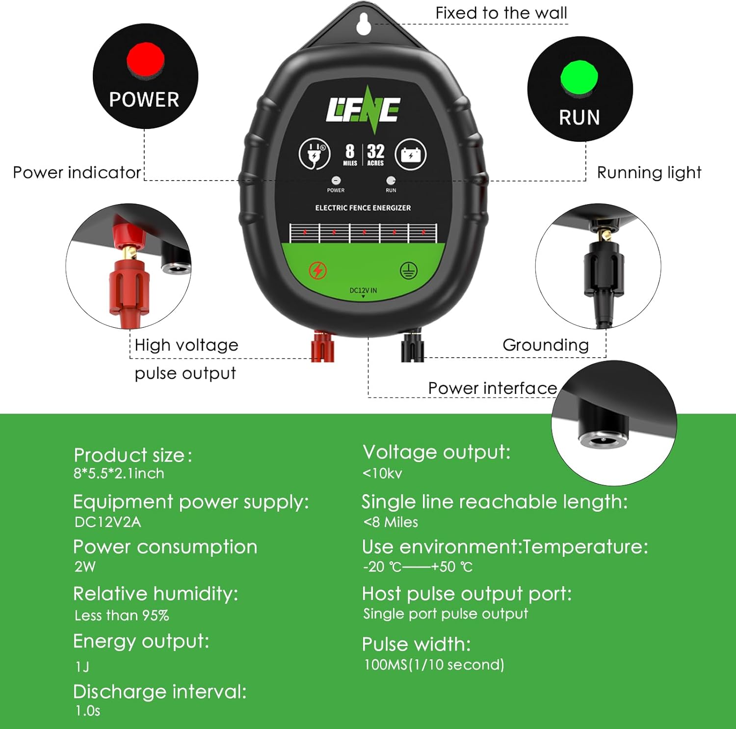 AC&DC 2 in 1 Powered Supply 8 Mile Electric Fence Energizer for